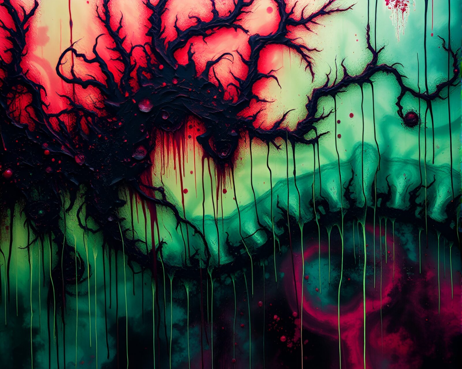 Eerie and intricate Hydra composition on fractal background