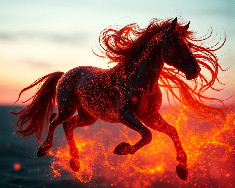 Majestic Wild Stallion Amidst Glowing Fractals and Film Burns – free AI stock image