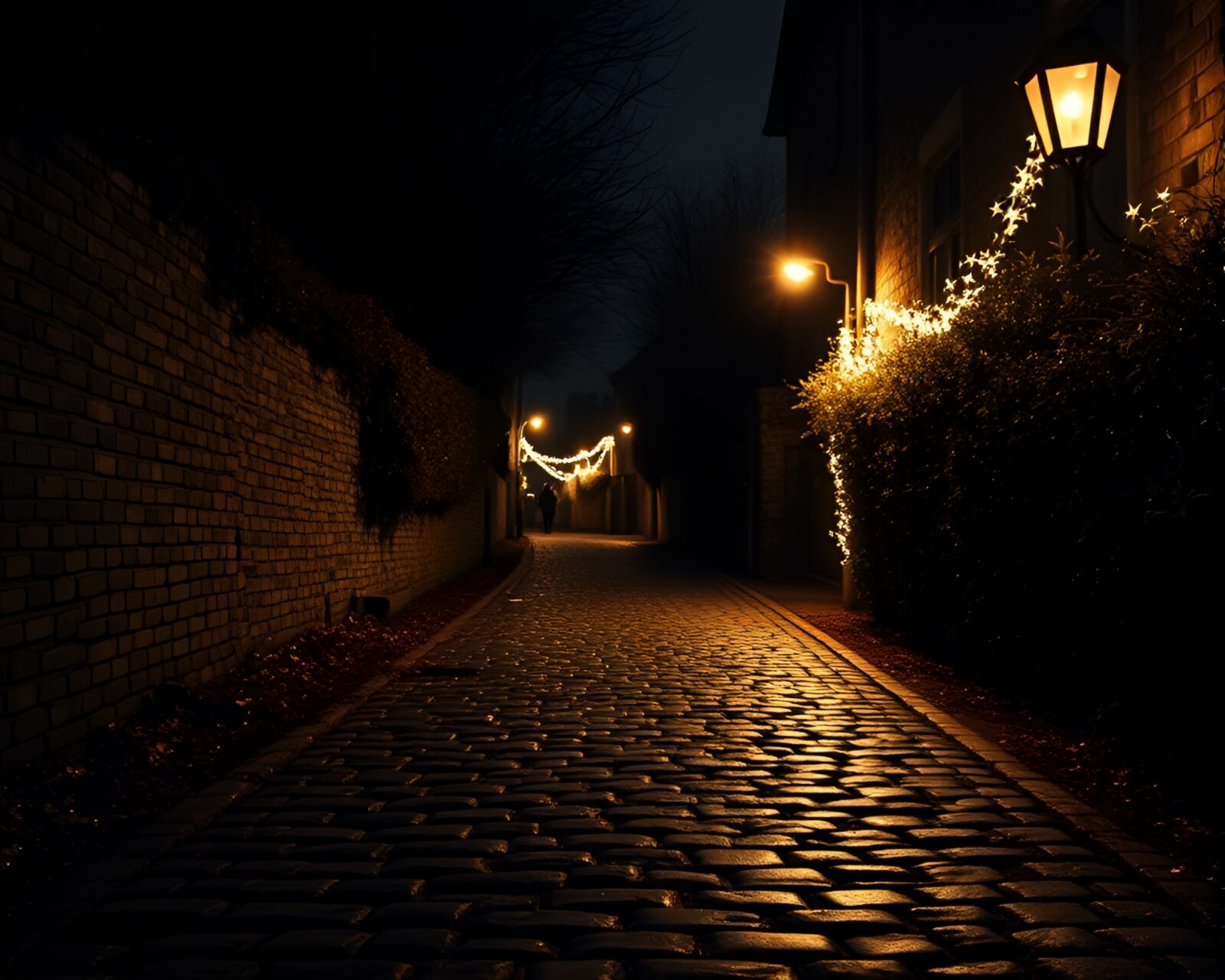 Mysterious fairy light Morse code message on old cobblestone