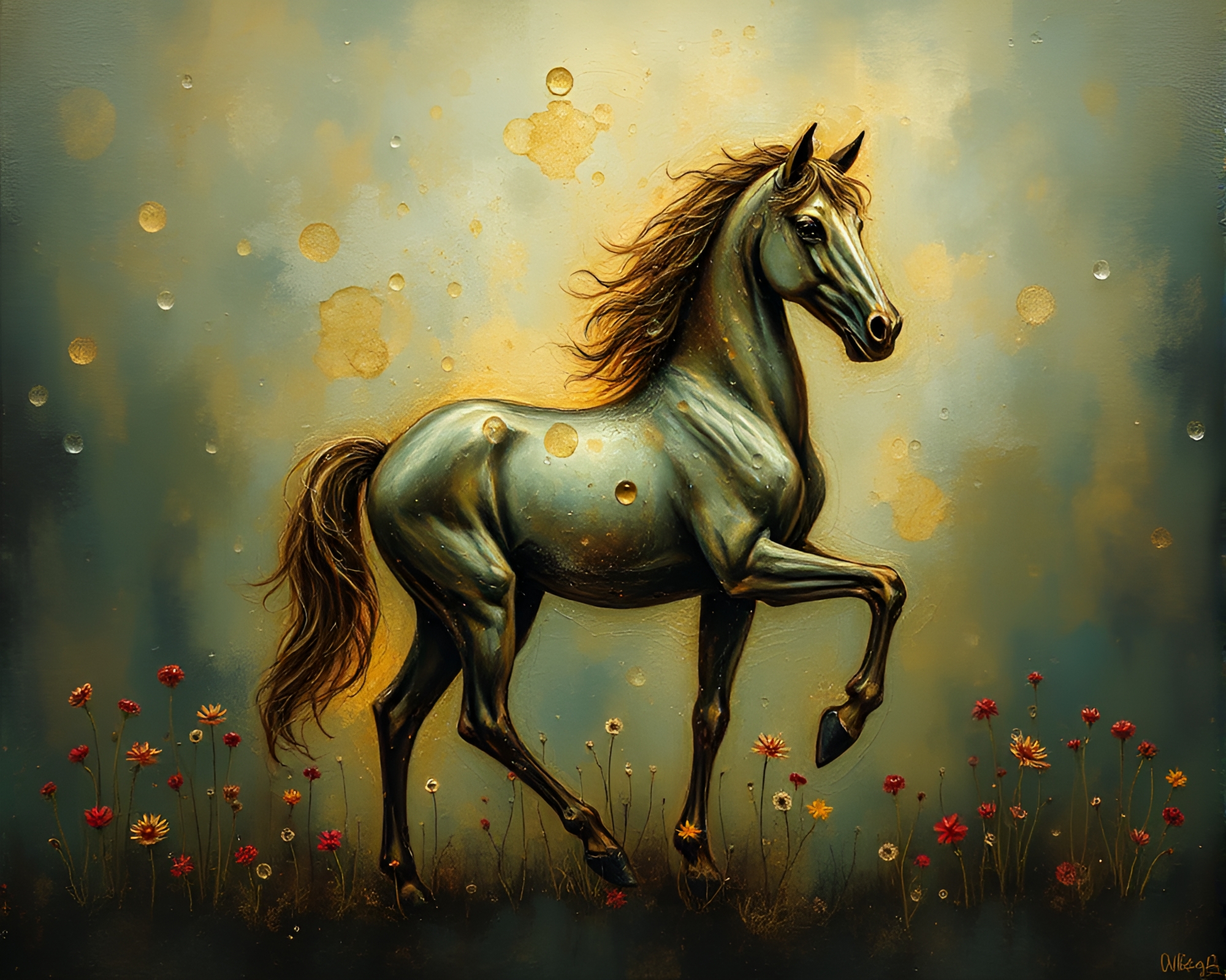 Magical Centaur Among Dew Drop Encaustic Forest – free AI stock image
