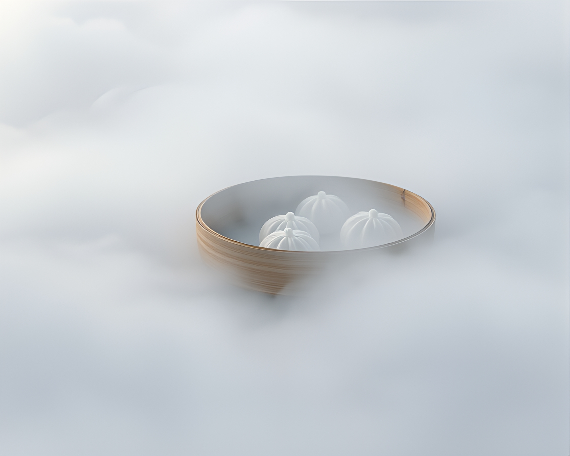 Ethereal Bubble Clusters in Dim Sum Basket Fog – free AI stock image