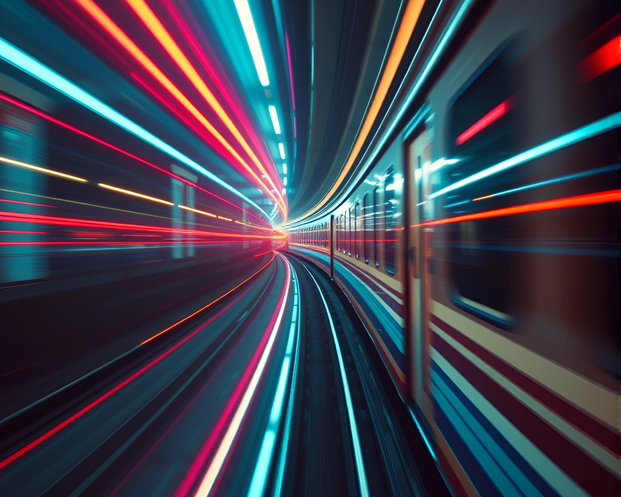 Vaporwave Train Sloth in Night Light Trails – free AI stock image