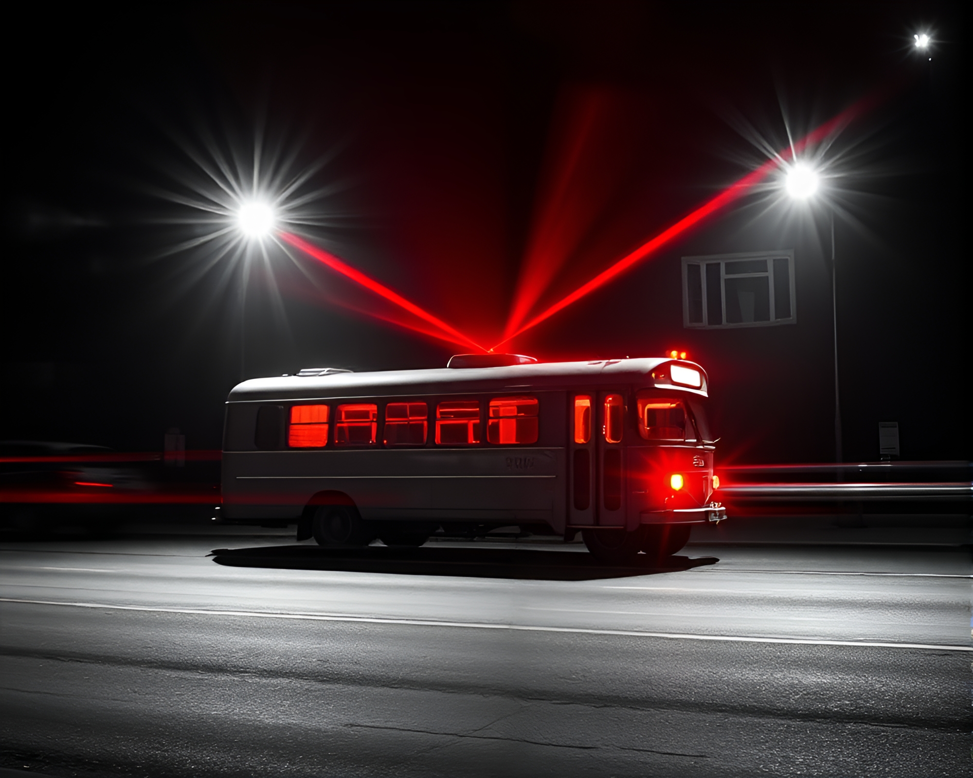 Fiery Stagecoach Ambush with Laser Beam Attack – free AI stock image