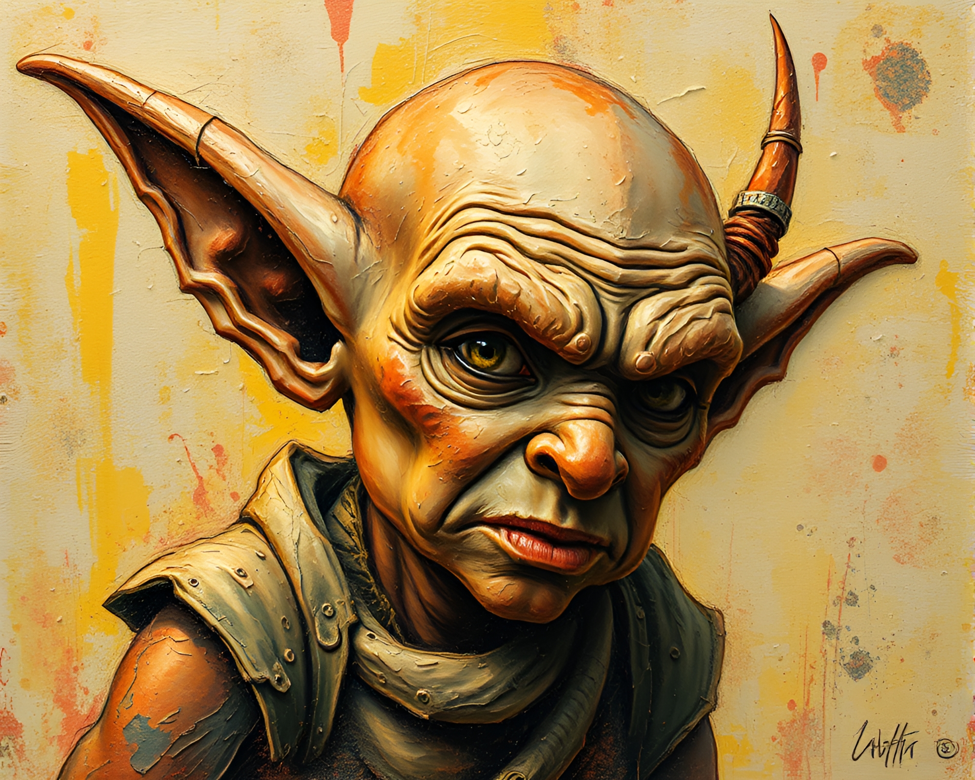 Goblin Tempera Painting with Scratch Textures – free AI stock image