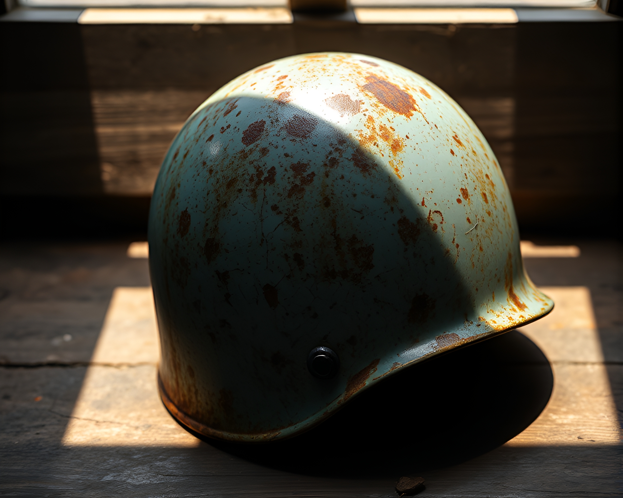 Rustic Helmet: Geometric Abstraction in Attic Shadows – free AI stock image