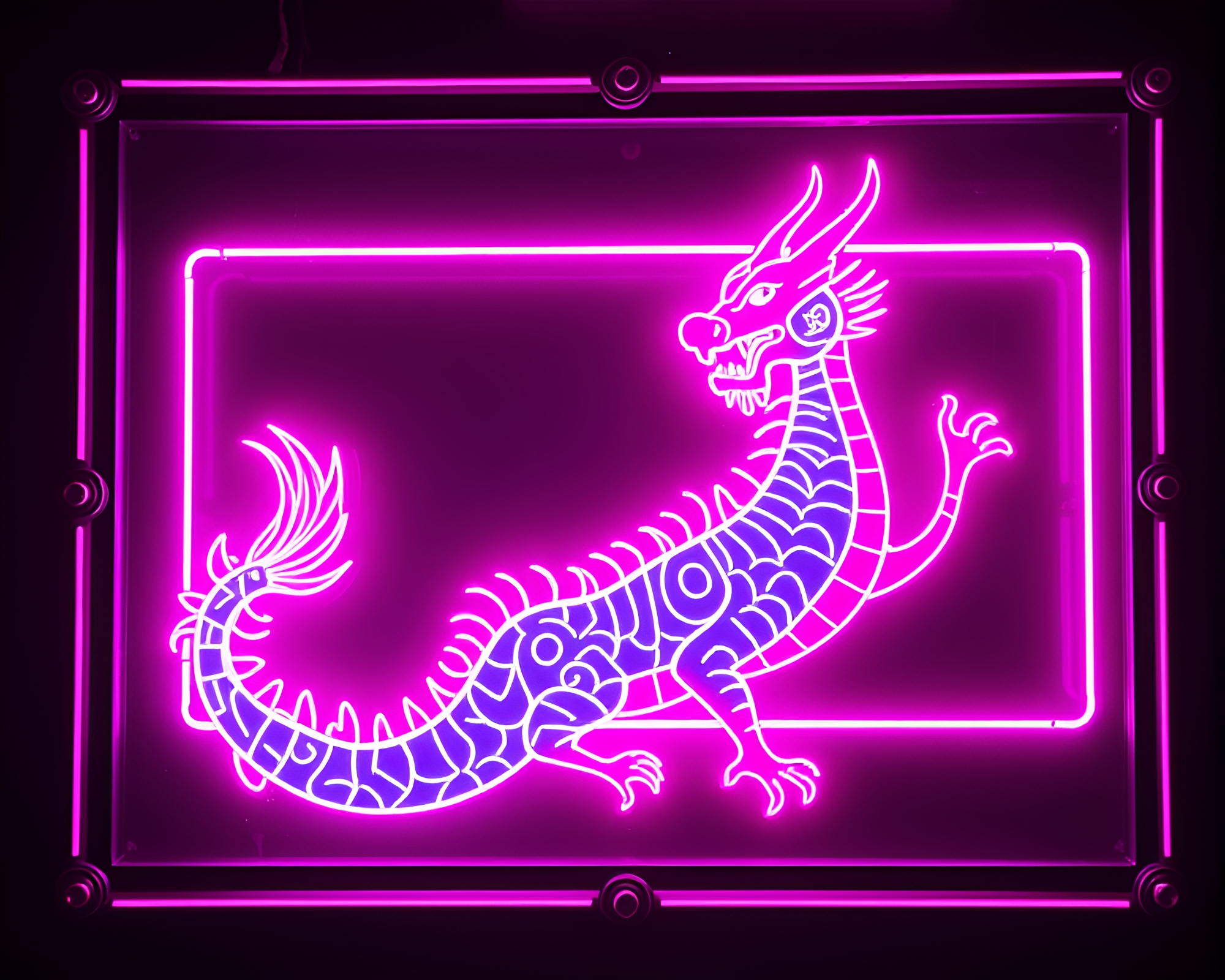Celestial Dragon Neon Sign in Magenta Frame – free AI stock image
