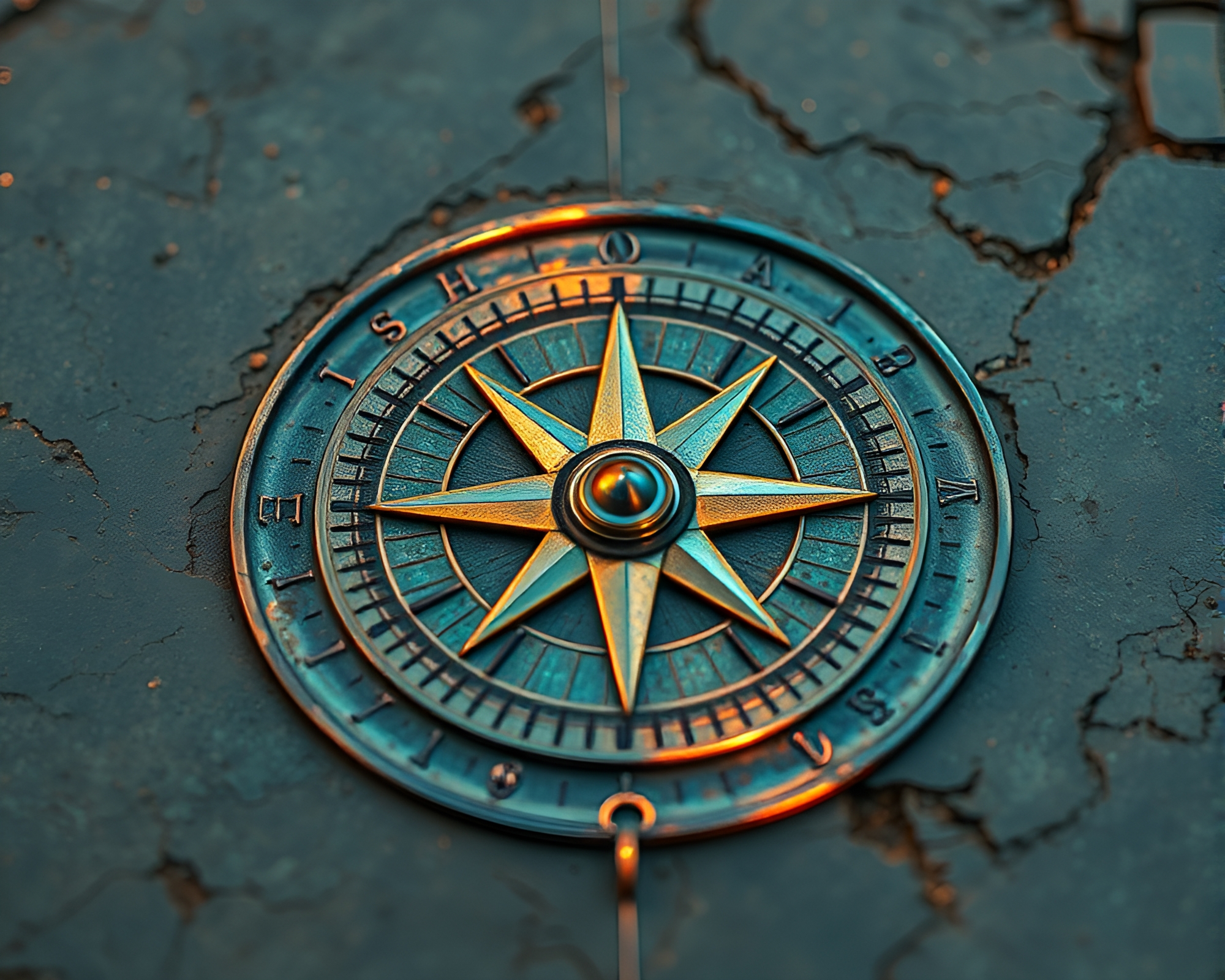 Verdigris Compass in Aurora Anaglyph 3D Art – free AI stock image