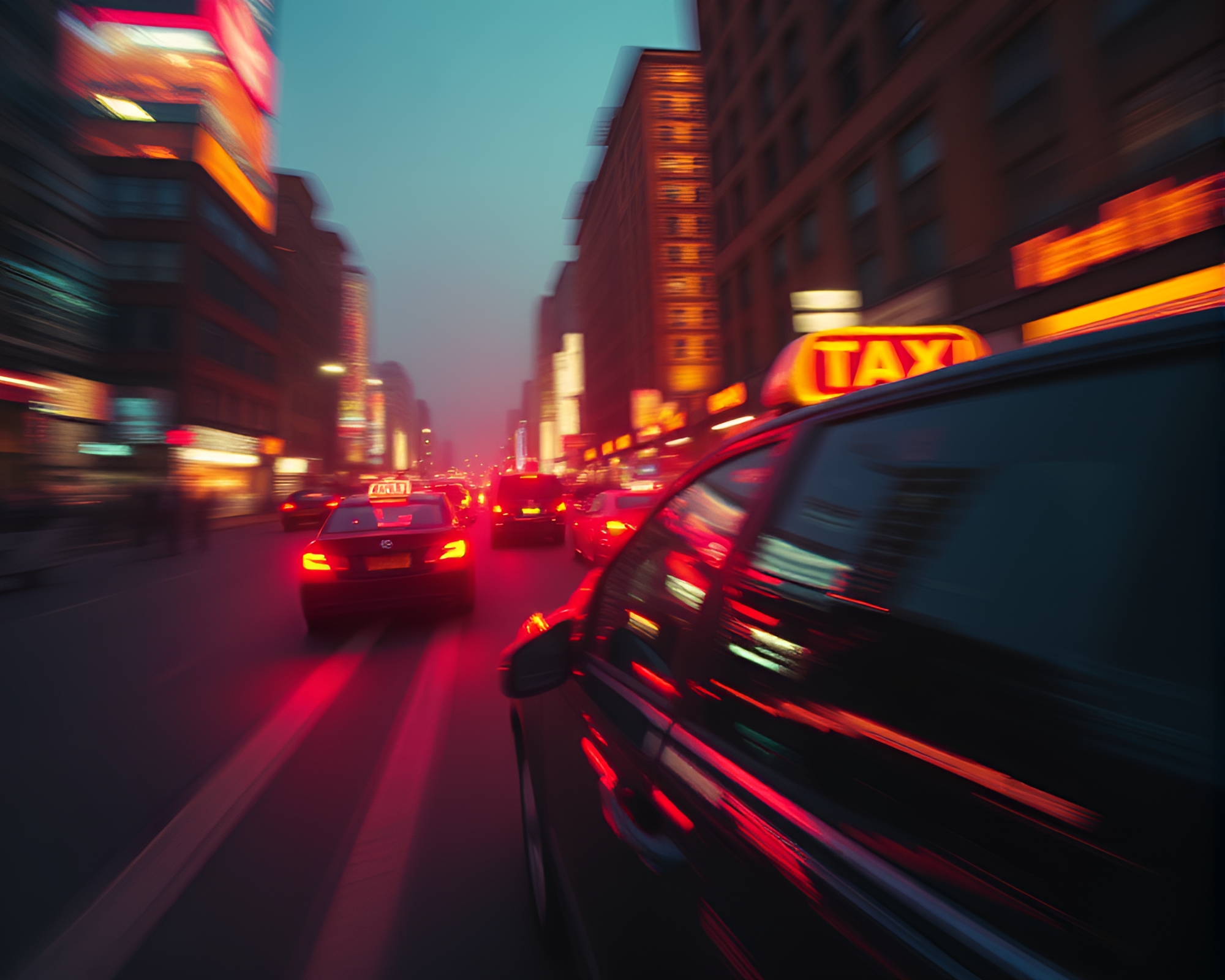 Pop Art Taxi Streaks Through Hazy Gothic Horror – free AI stock image