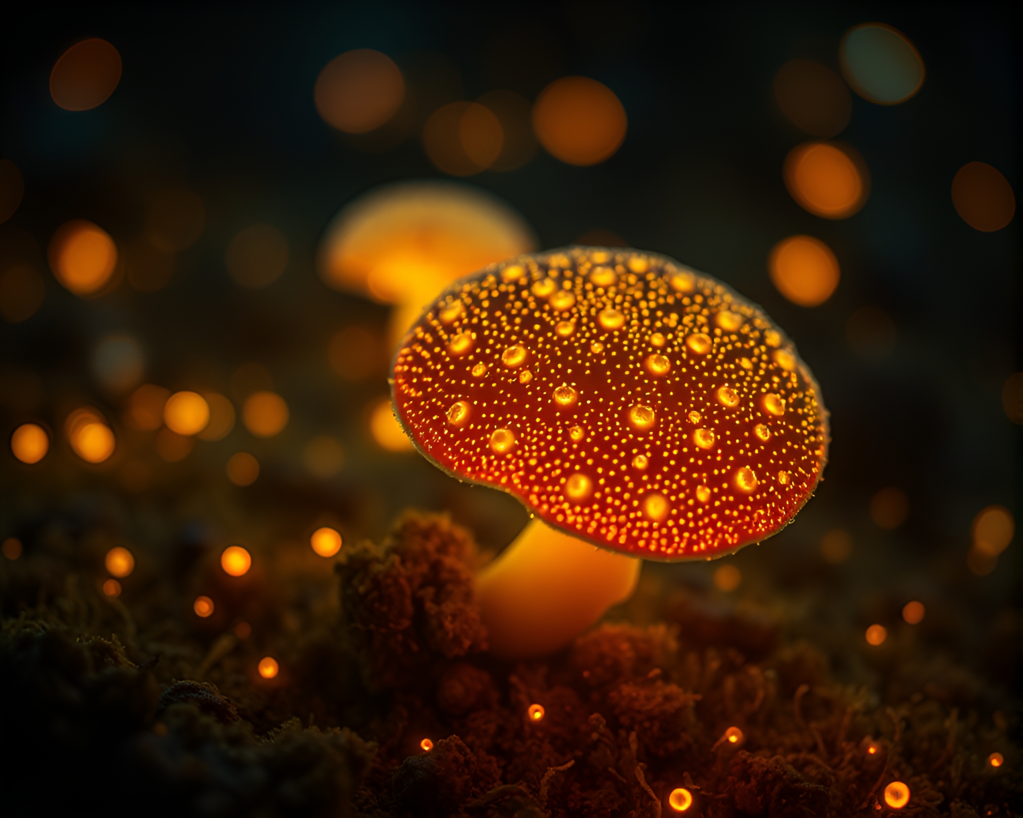 Illuminated Fungal Forest from Above – free AI stock image