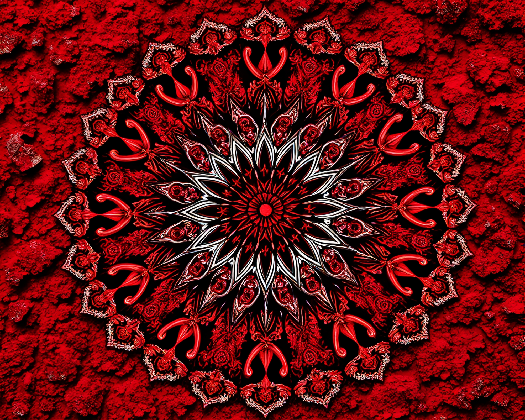Surreal Red Lichen Mandala in Monochrome – free AI stock image