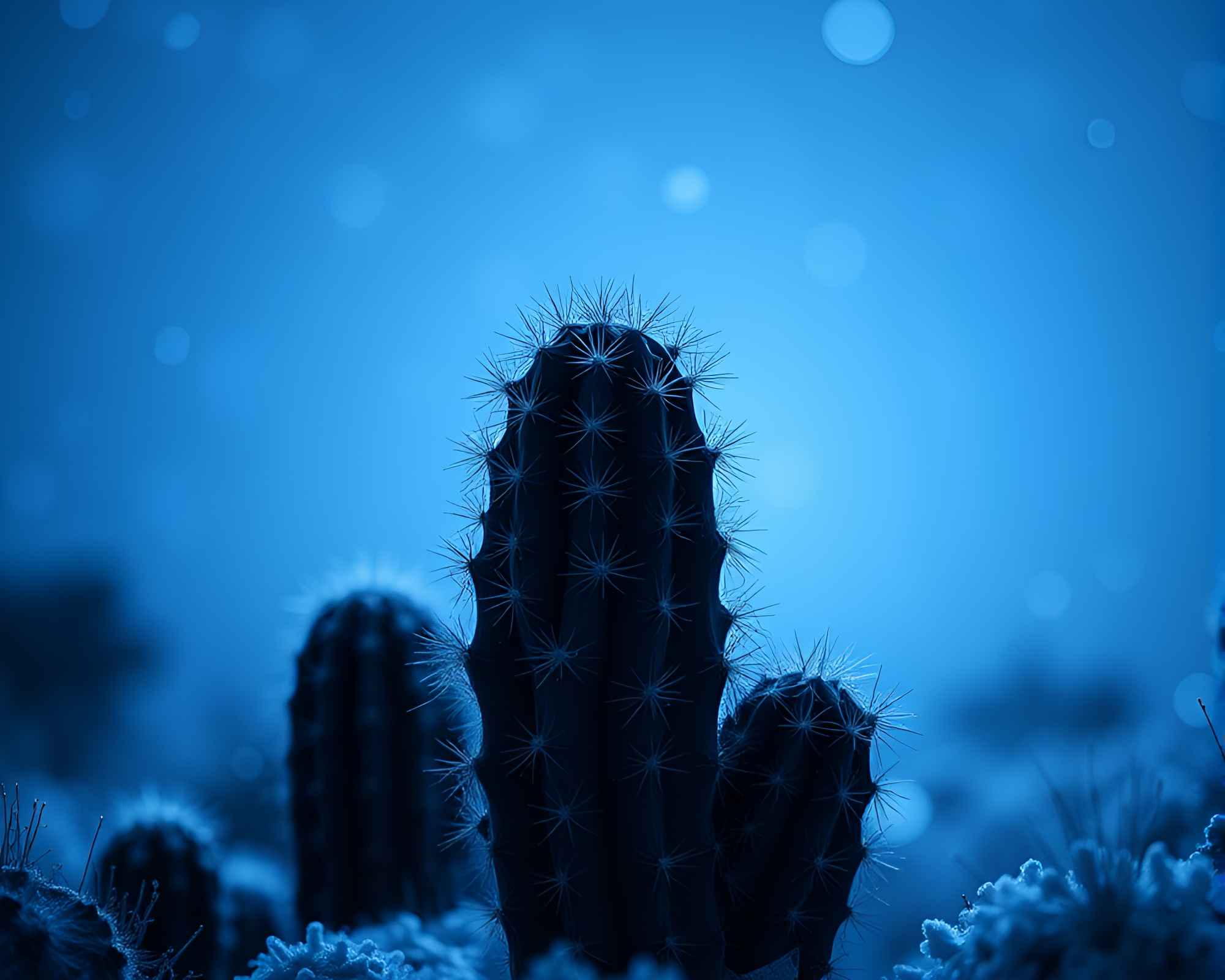 Desert Cactus Snowflake Monochrome Blue Composition – free AI stock image