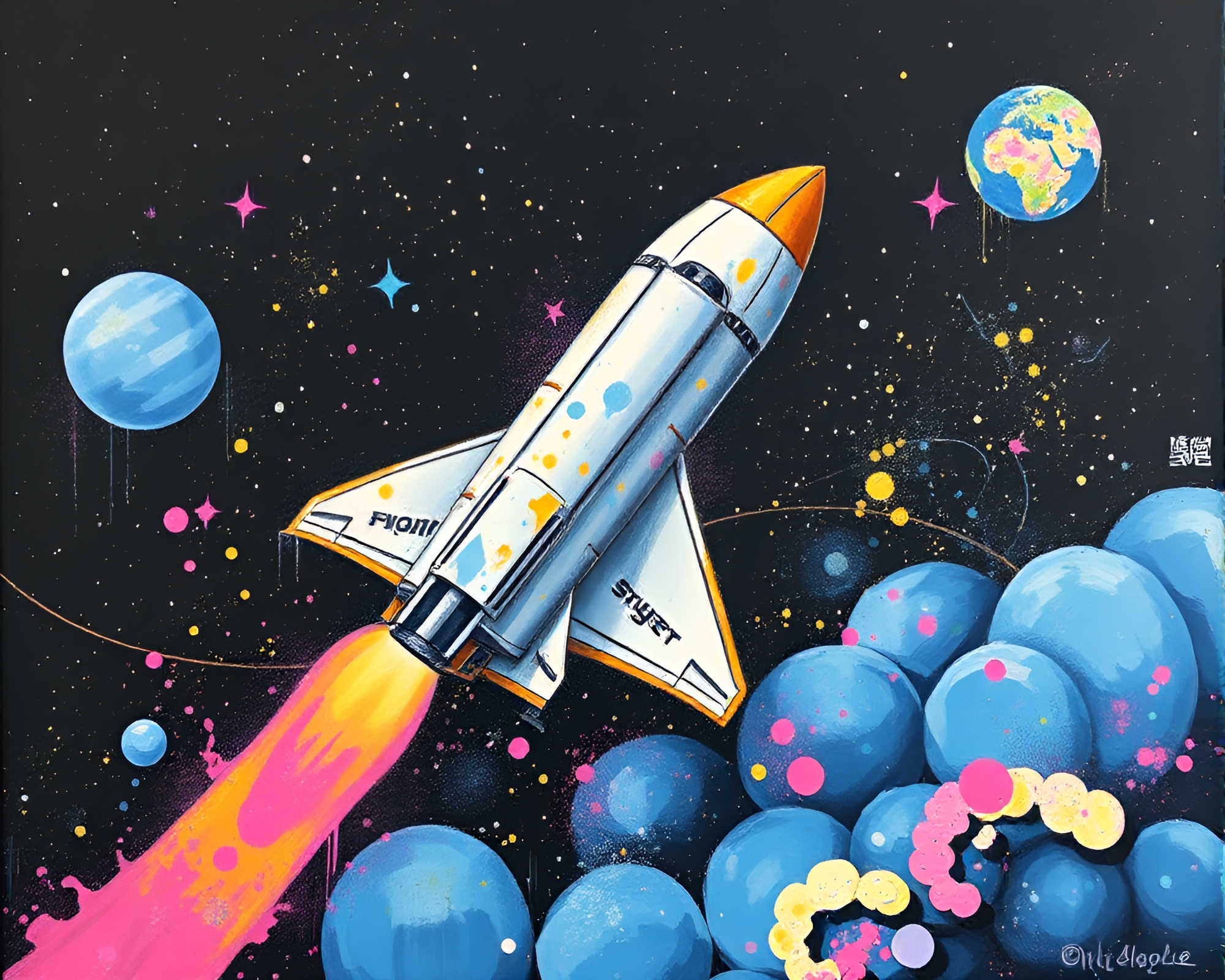 Pastel Space Shuttle Acrylic Splatter Graffiti Art – free AI stock image