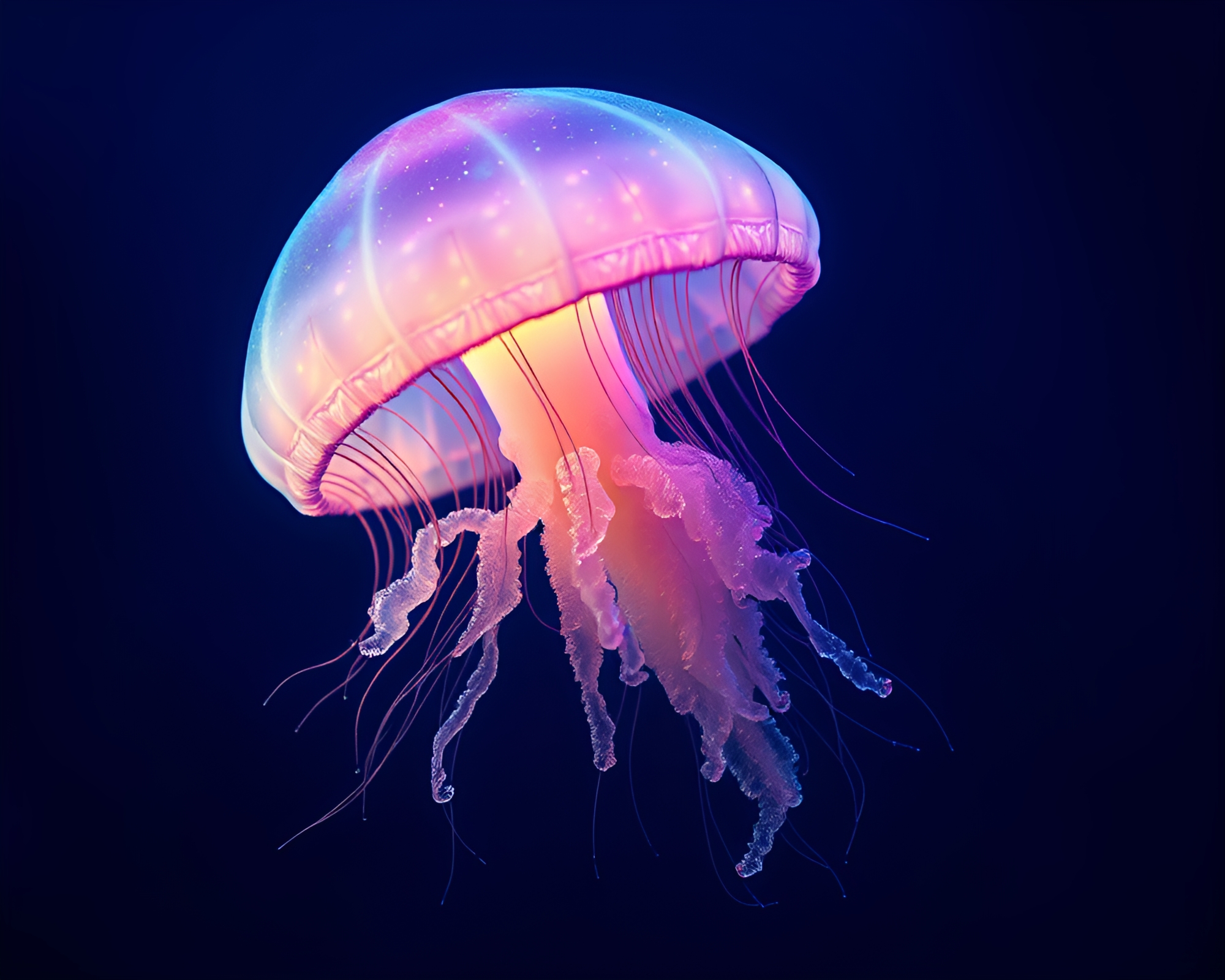 Bioluminescent Jellyfish in Halftone Grid Architectural Rendering – free AI stock image