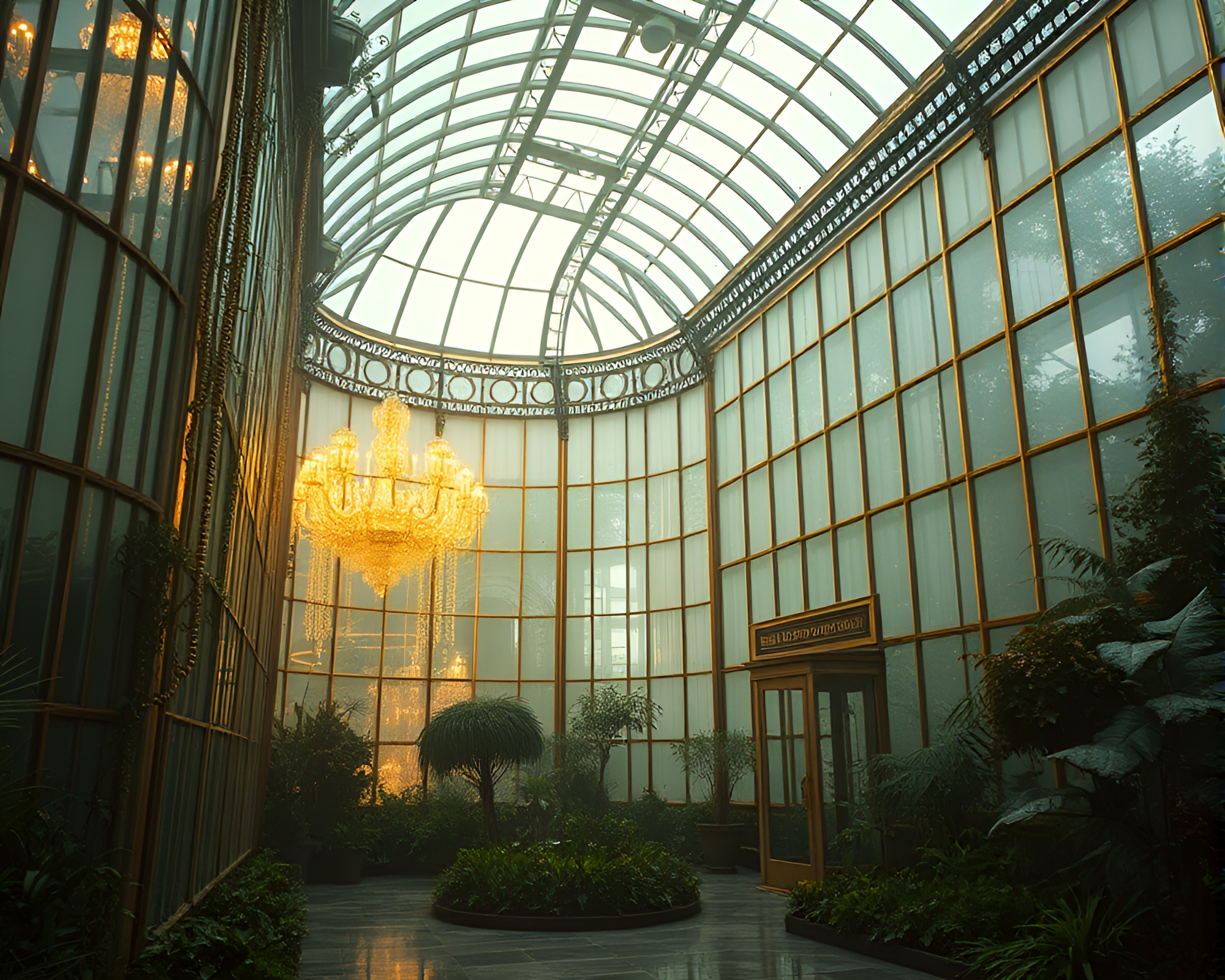 Surreal Glass Greenhouse with Gilded Accents – free AI stock image