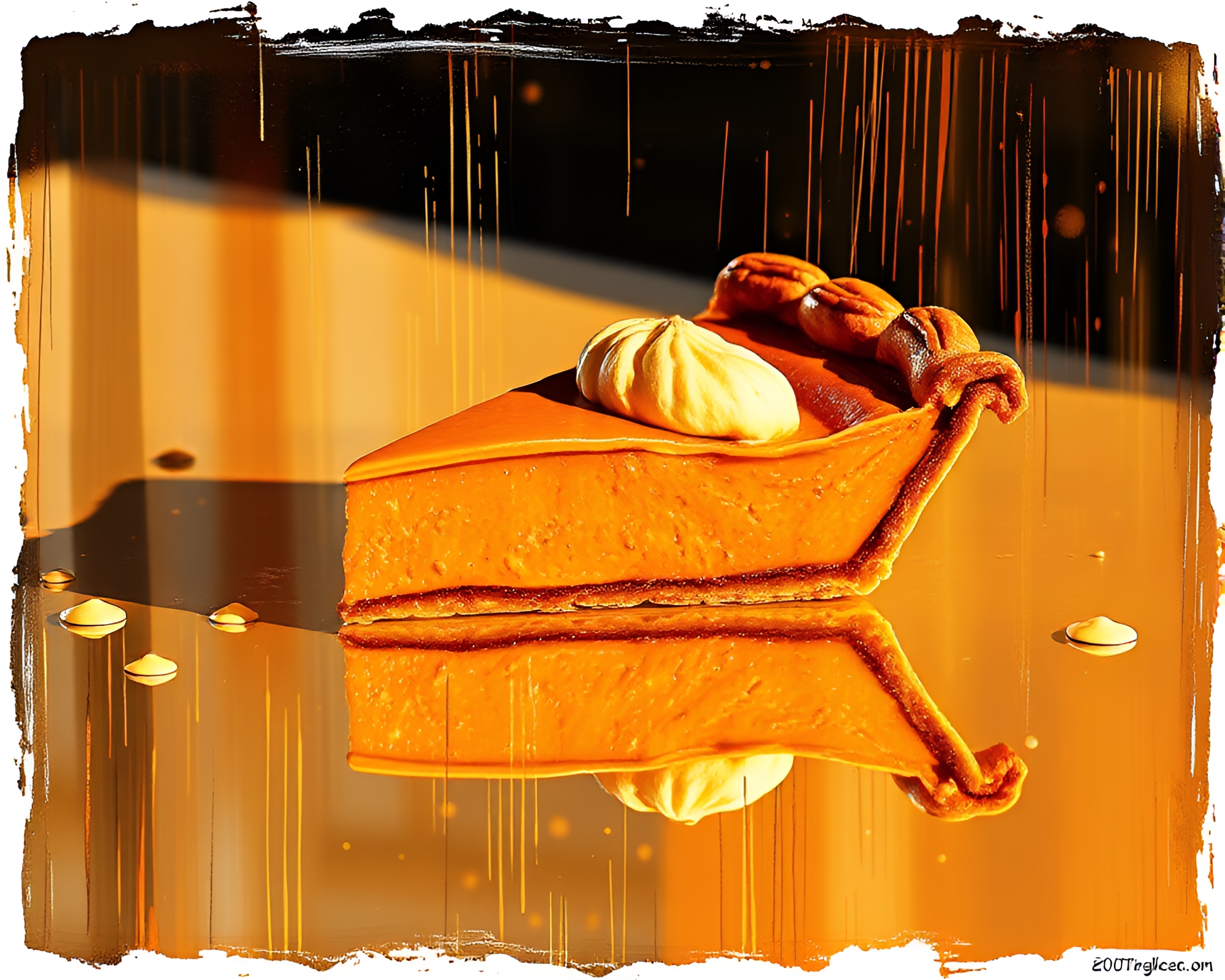 Pumpkin Pie Splatter Art in Warm Afternoon Chrome Reflection – free AI stock image