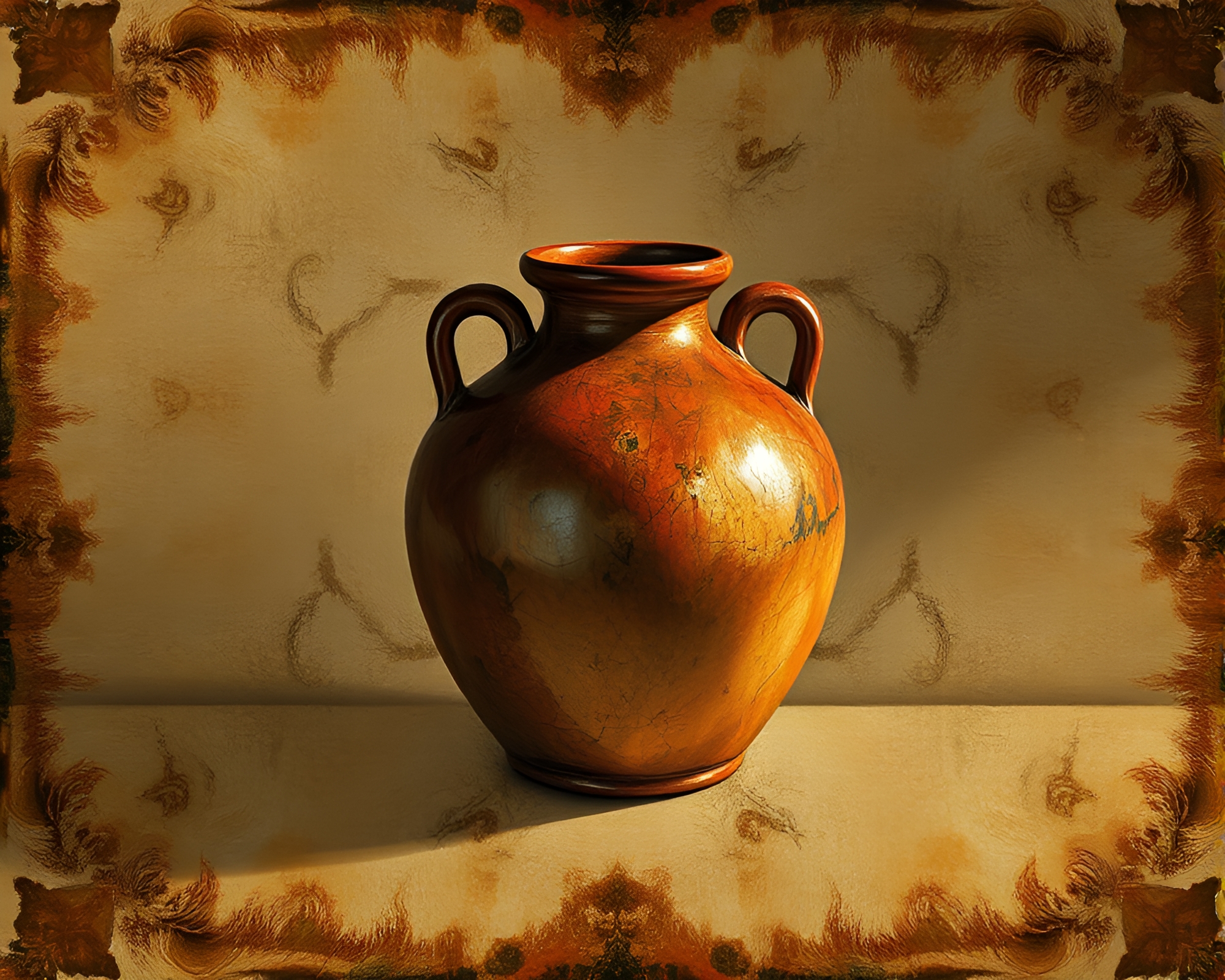 Symmetrical Rustic Pottery Display with Oil-Rich Texture – free AI stock image