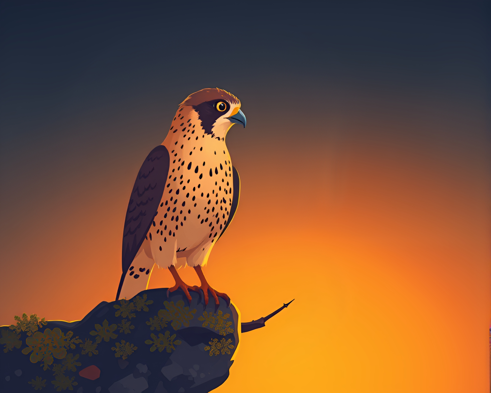 Fantasy Falcon at Sunset in Cartoon Style – free AI stock image
