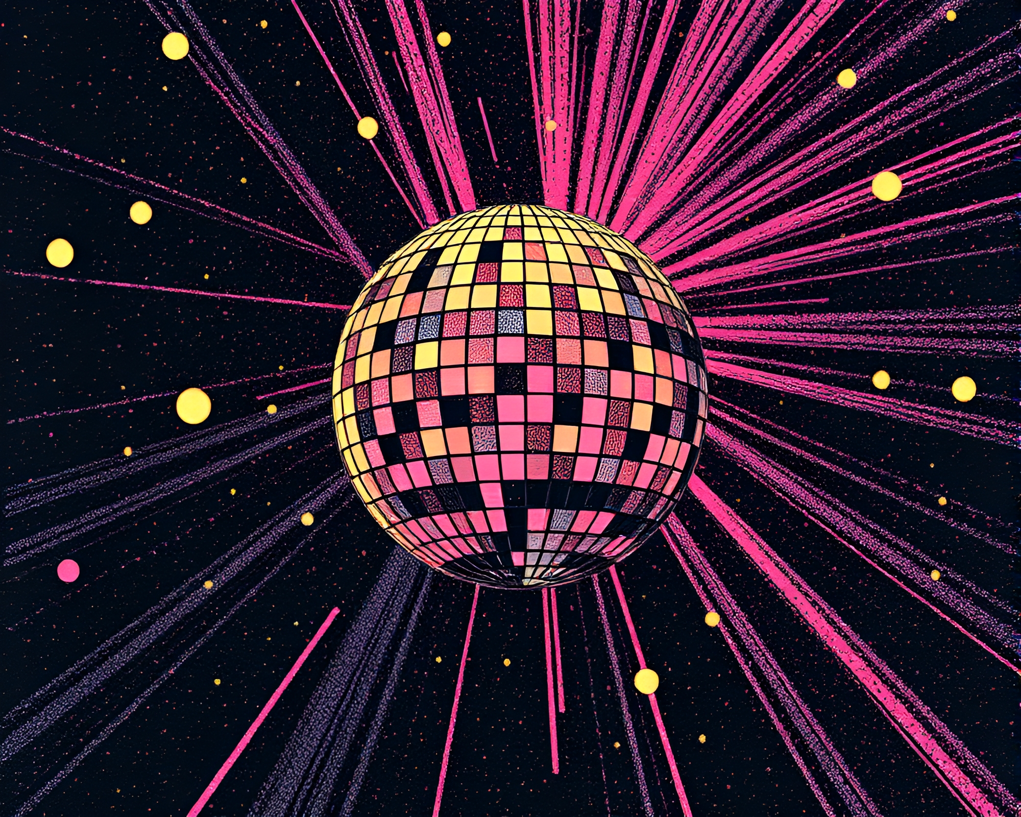 Synthwave Disco Scene with Linocut Textures – free AI stock image