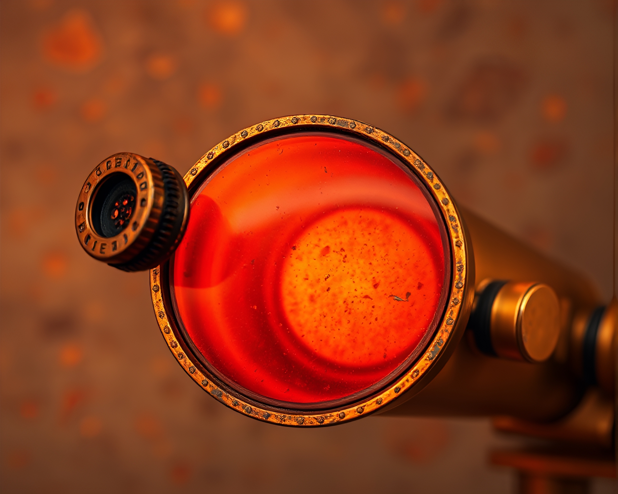 Rustic Brass Telescope Under Burnt Orange Light – free AI stock image