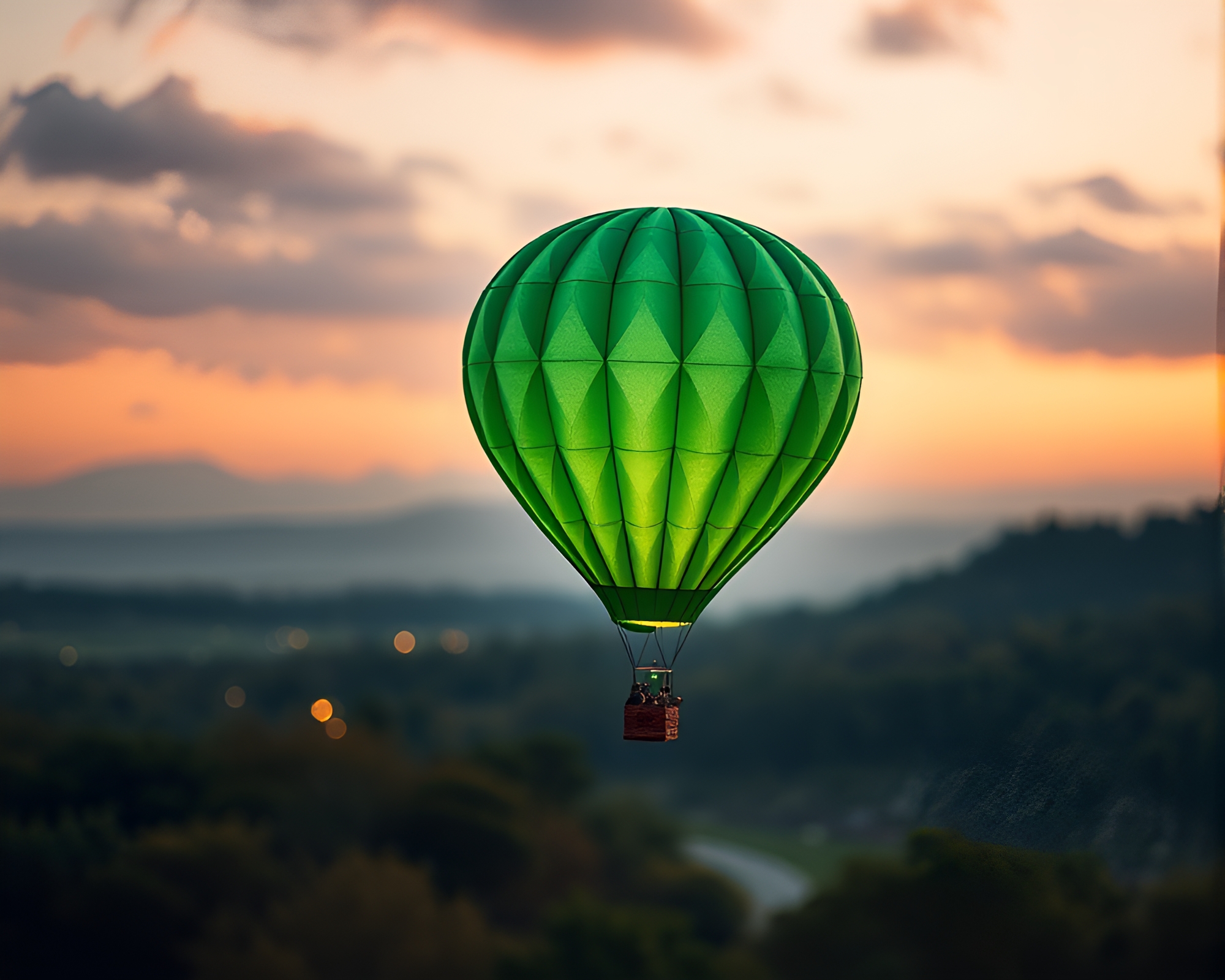 Origami Hot Air Balloon Zoom Burst Forest Scene – free AI stock image