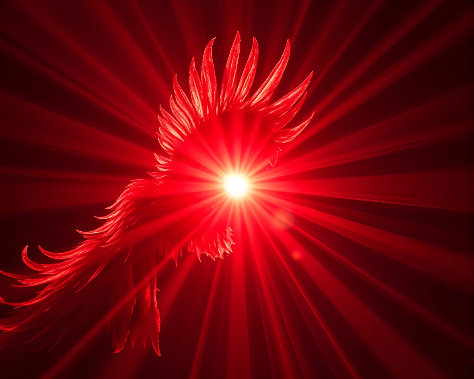Concept art of a mythical chimera surrounded by ruby red light