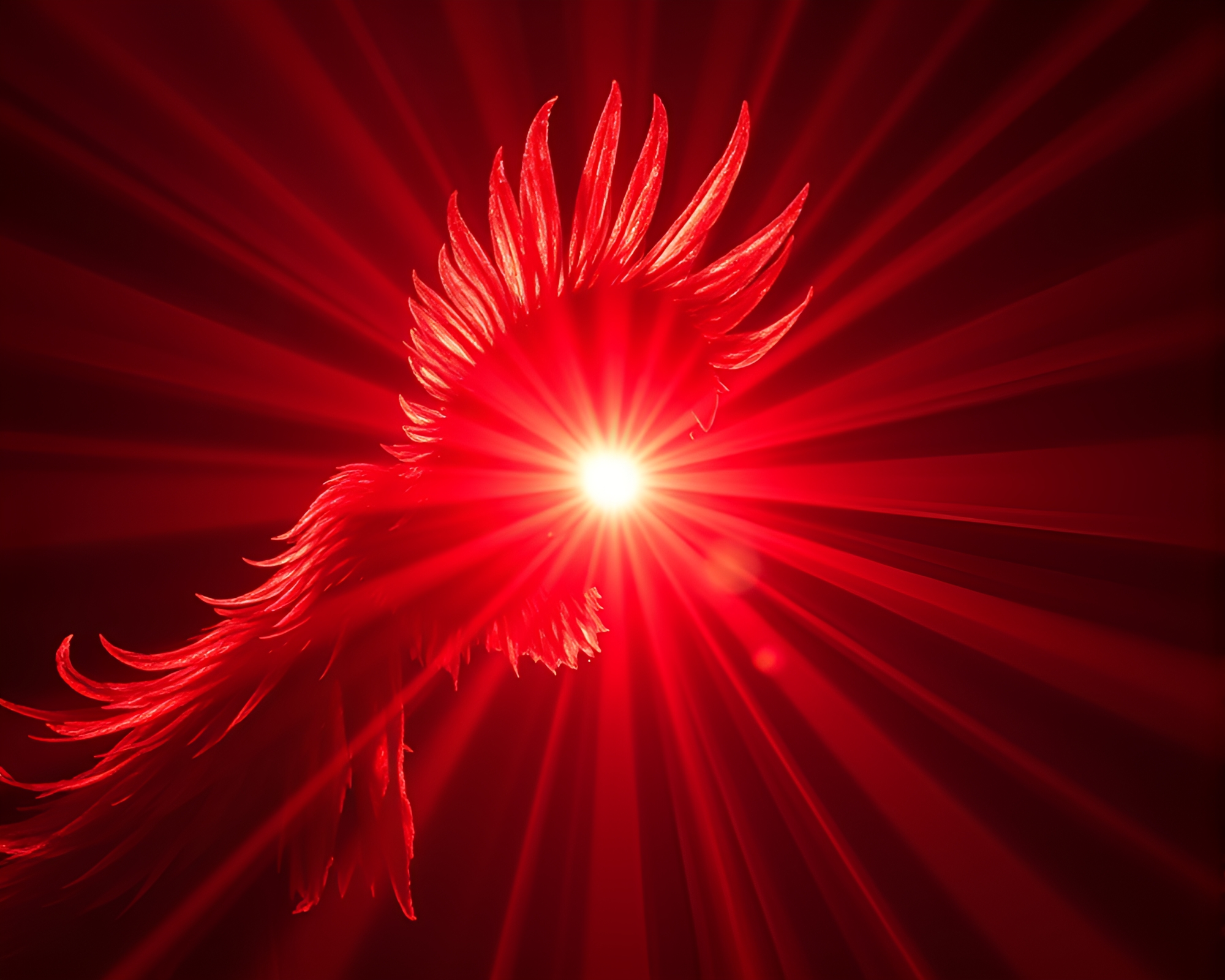 Majestic Chimera in Ruby Red Sunburst Lens Flare – free AI stock image
