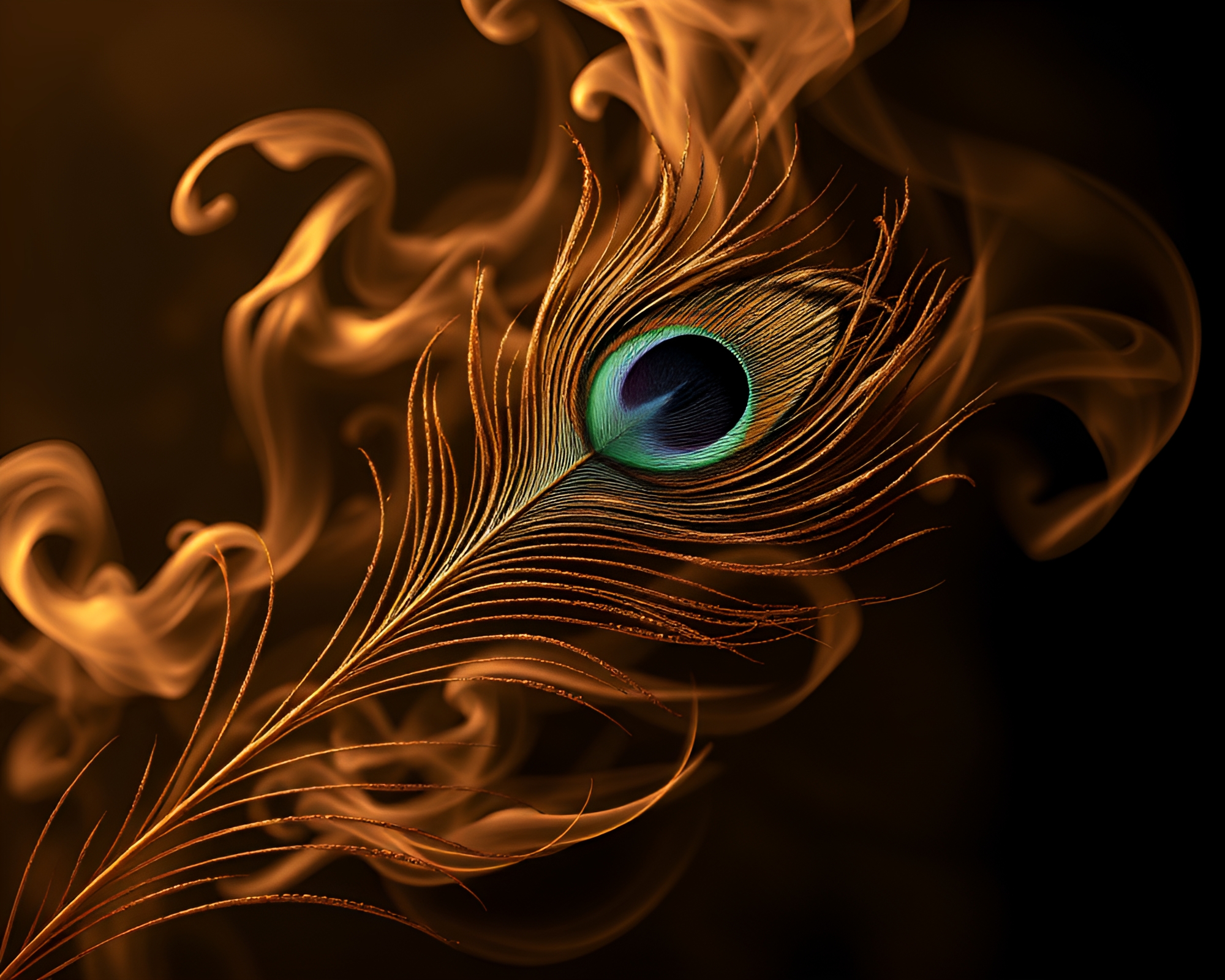 Peacock Feather Smoke Plume Swirl Technical Illustration – free AI stock image