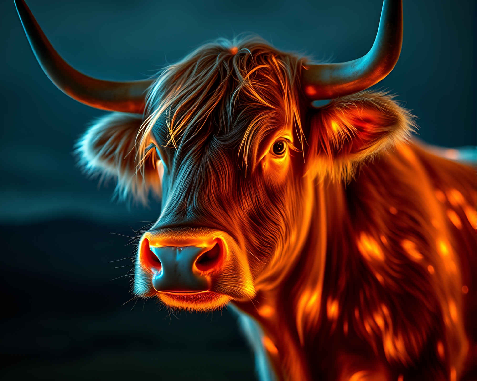 Highland Cow in Ethereal X-Ray Opera Illumination – free AI stock image