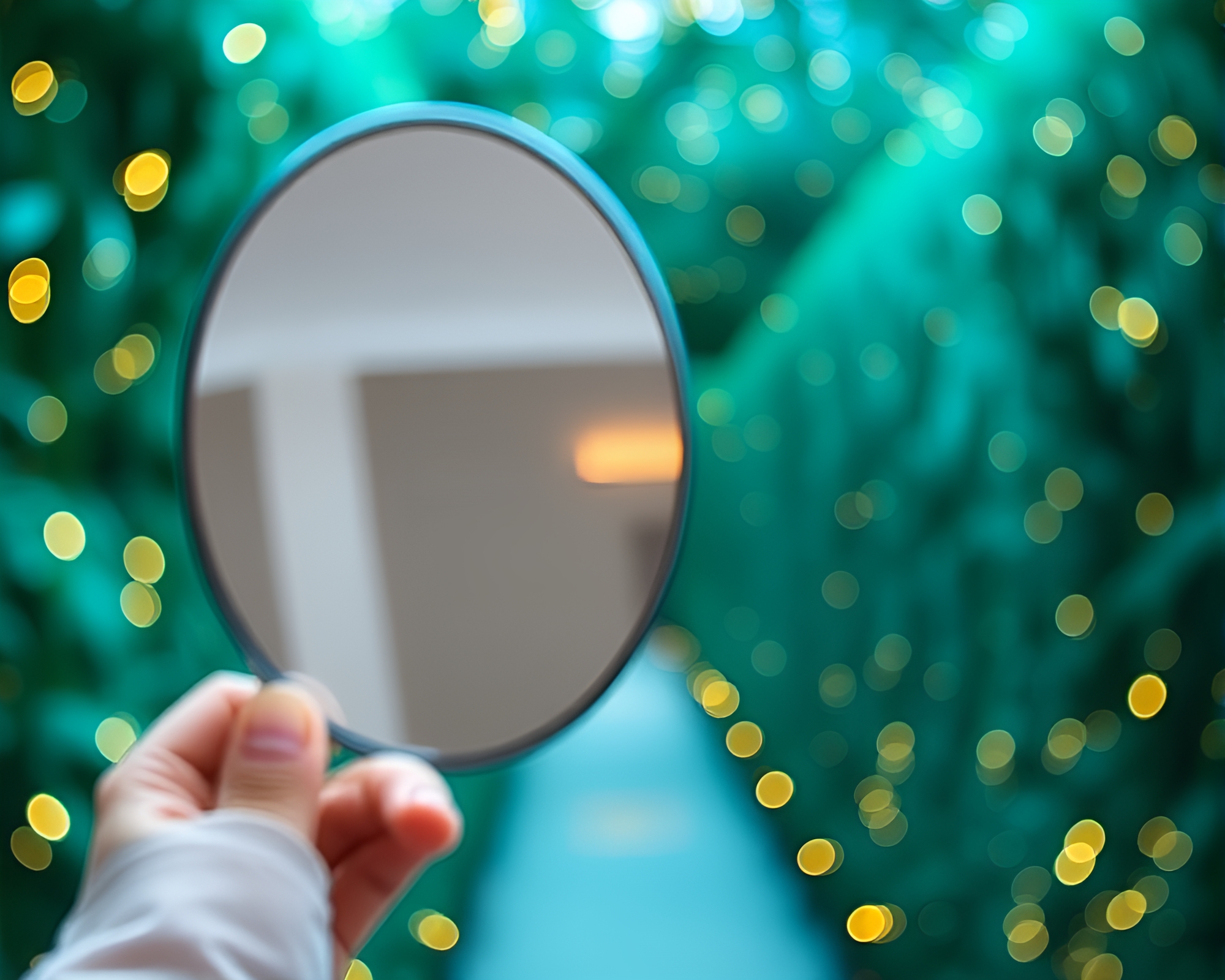 Teal Serenity Fashion Mirror Maze Bokeh Composition – free AI stock image