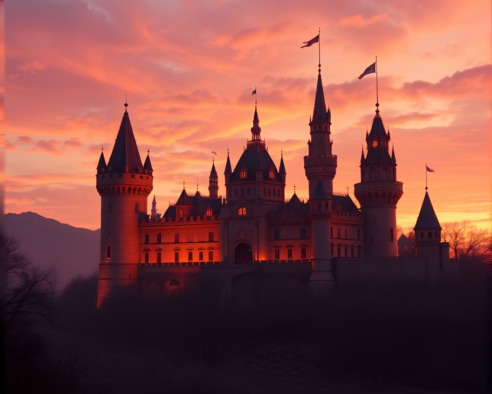 Stereoscopic 3D Castle at Sunset – free AI stock image