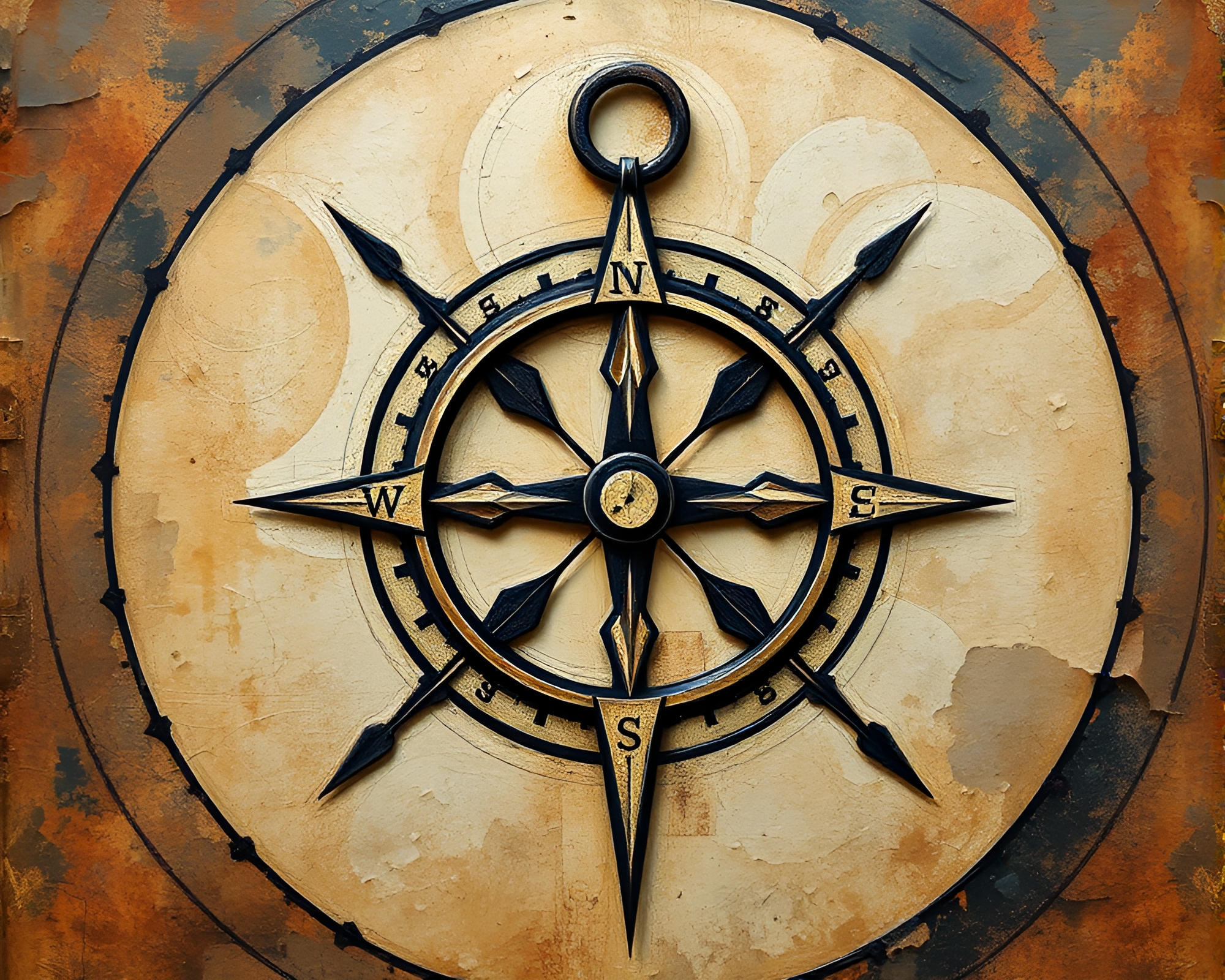 Impressionist Compass in Paper Texture Composition – free AI stock image