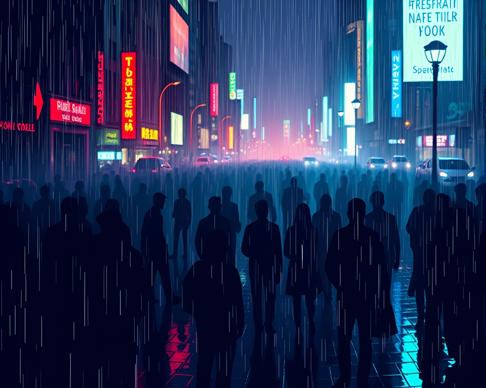 Rainy Sloth Crowd Silhouette Algorithmic Reflections – free AI stock image
