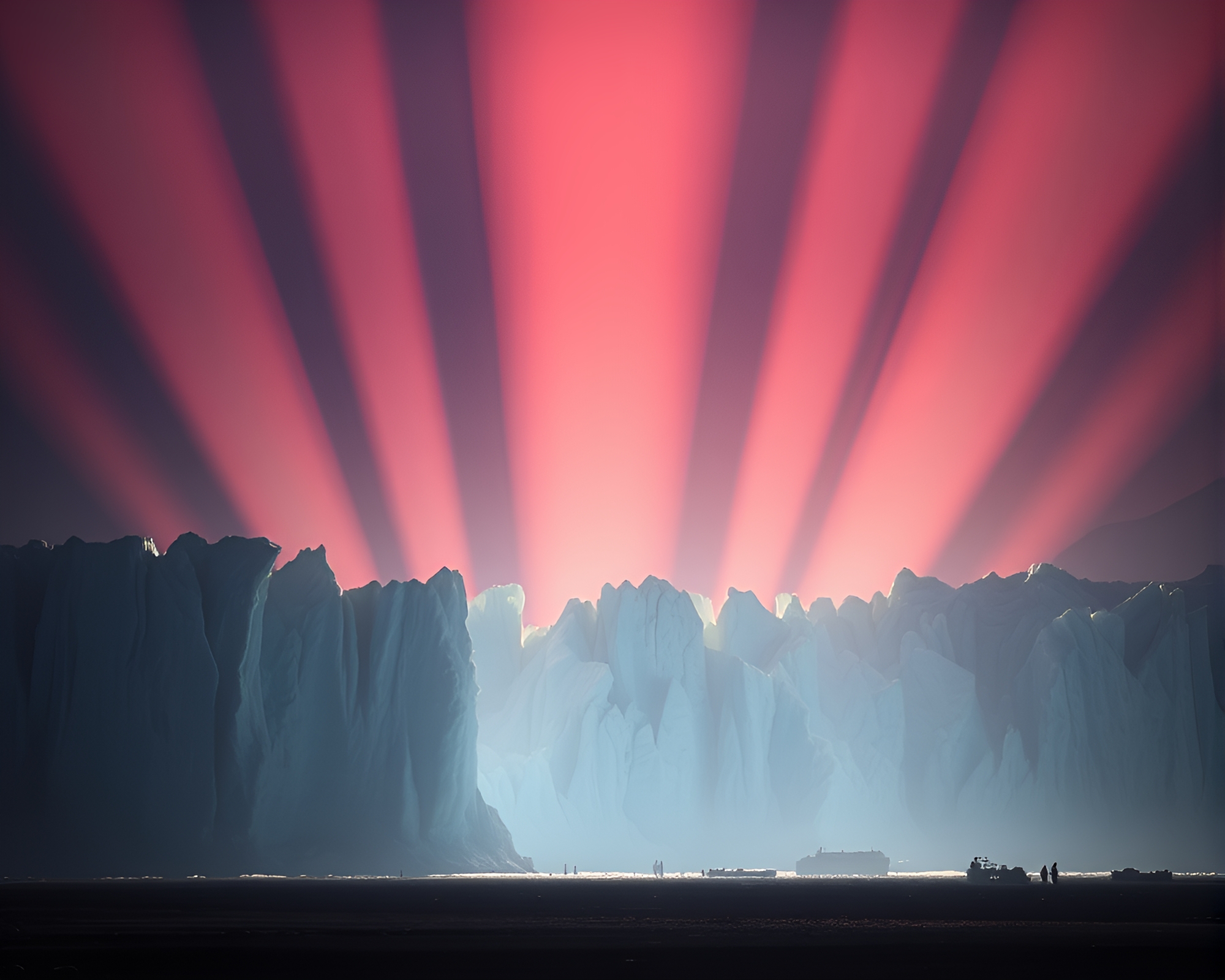 Glacier Silhouette: Laser Beam Showdown – free AI stock image