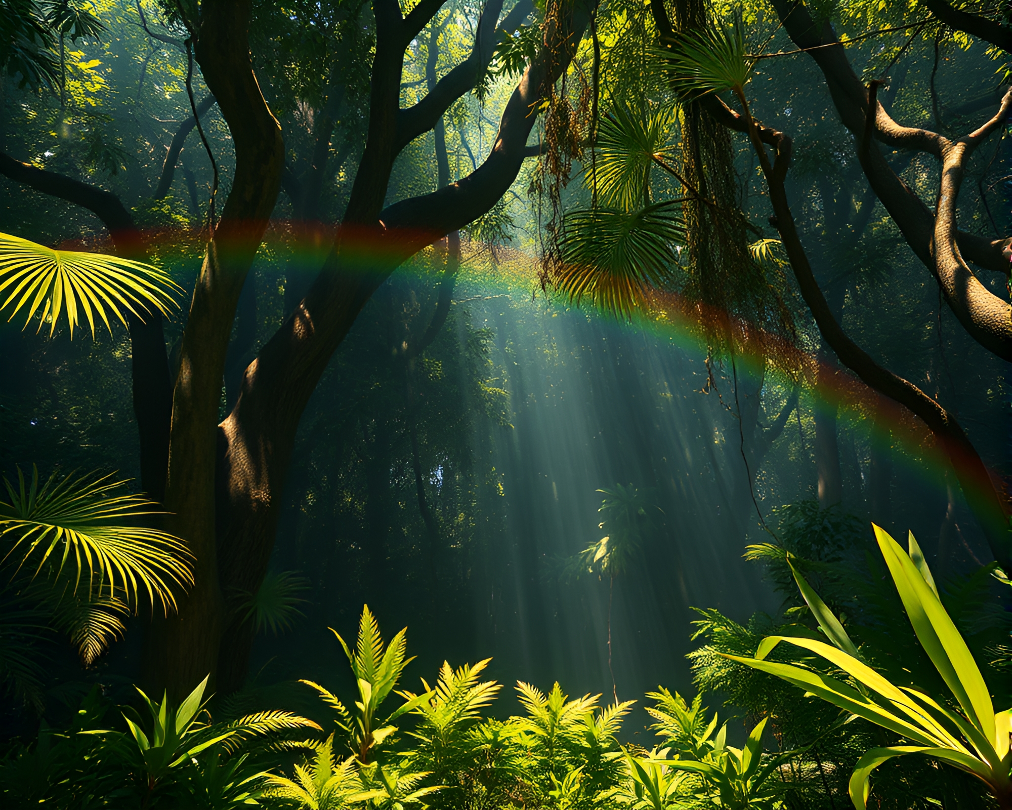 Satyr in Rainbow Refraction Jungle Canopy – free AI stock image