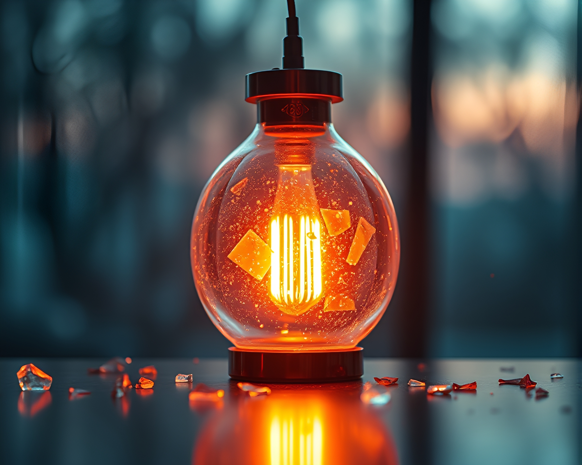 Futuristic Glass Shard Lamp in Warm Afternoon Glow – free AI stock image