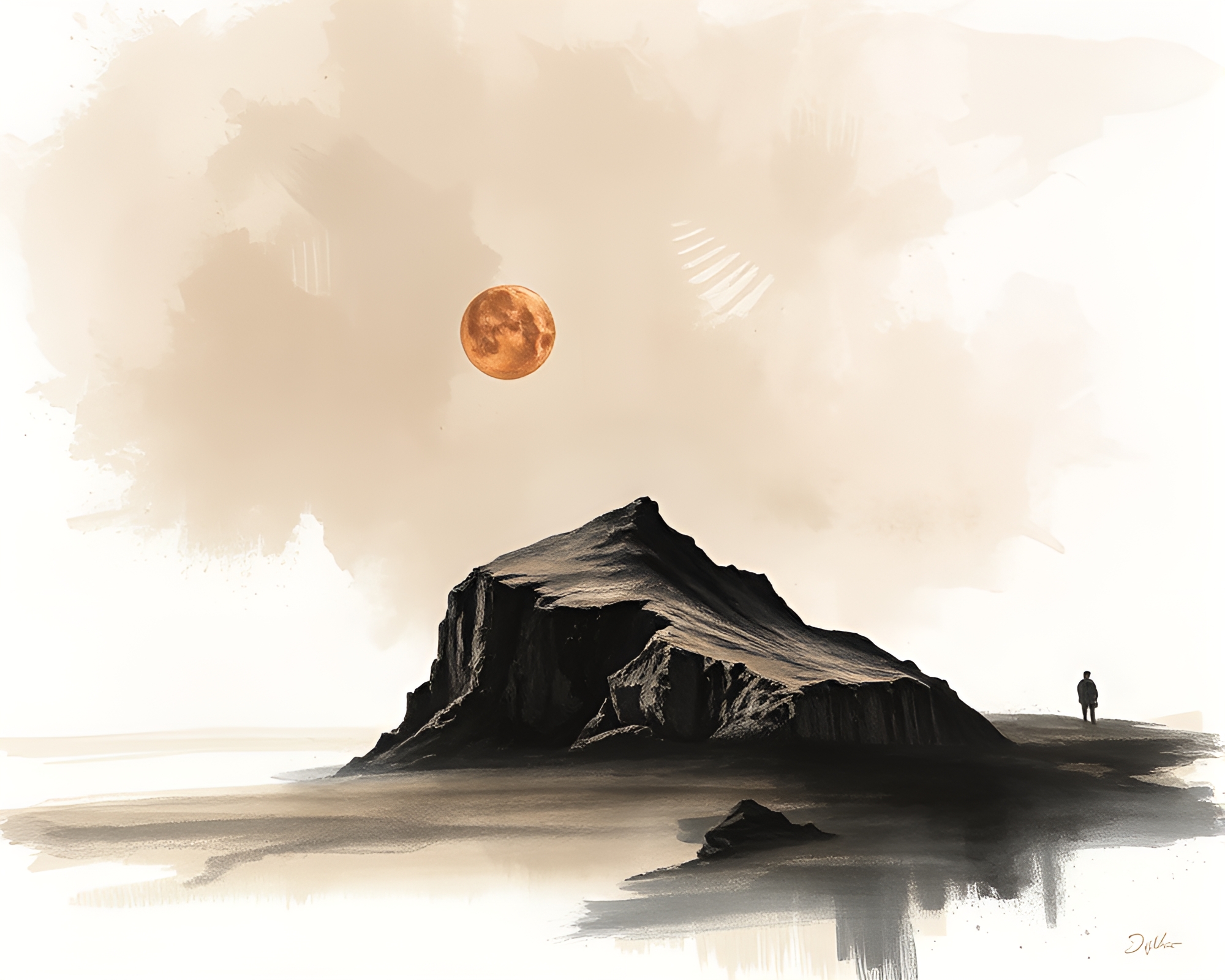 Charcoal Sketch of a Desert Floating Island – free AI stock image