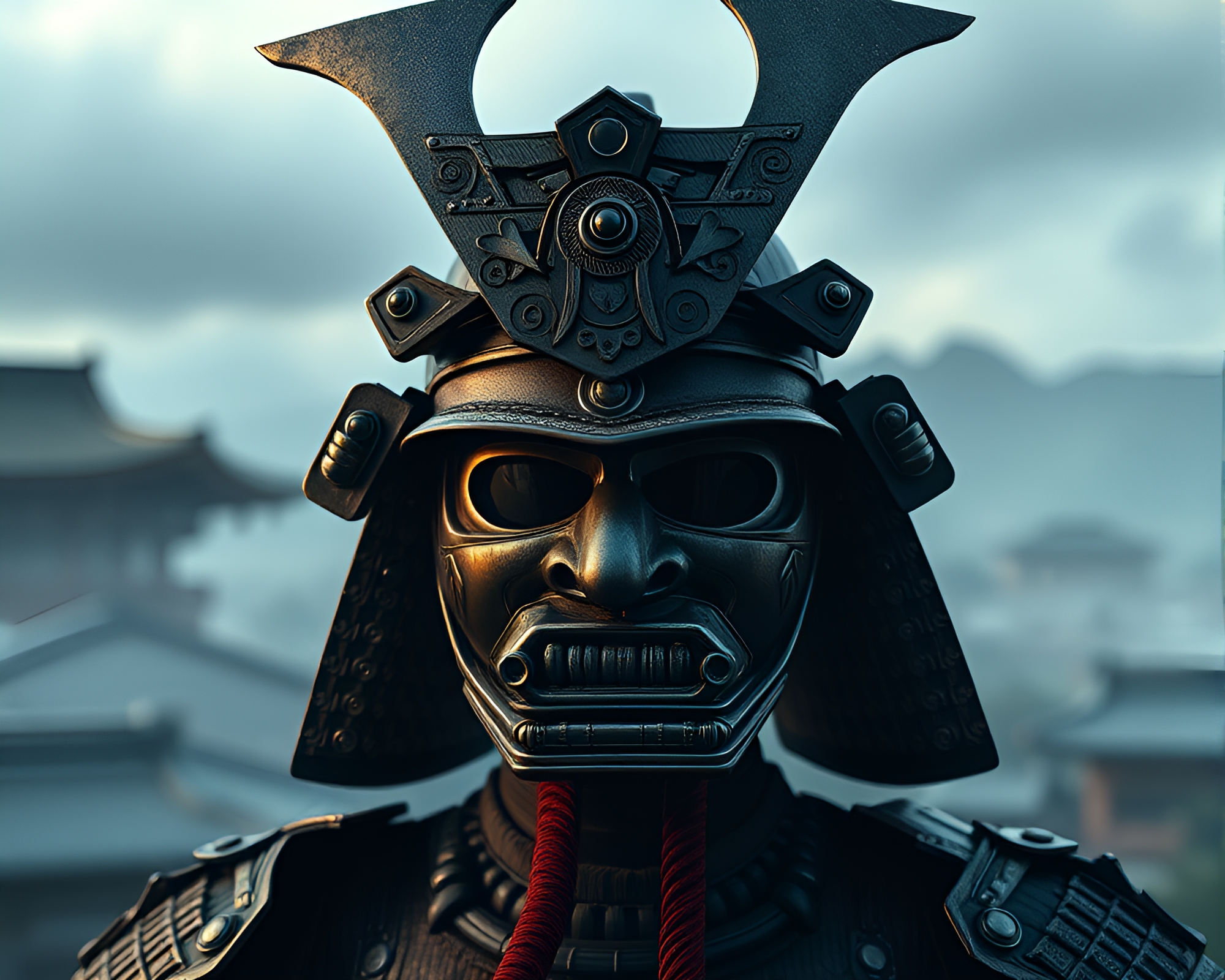 Samurai Helmet Panoramic Data Visualization – free AI stock image