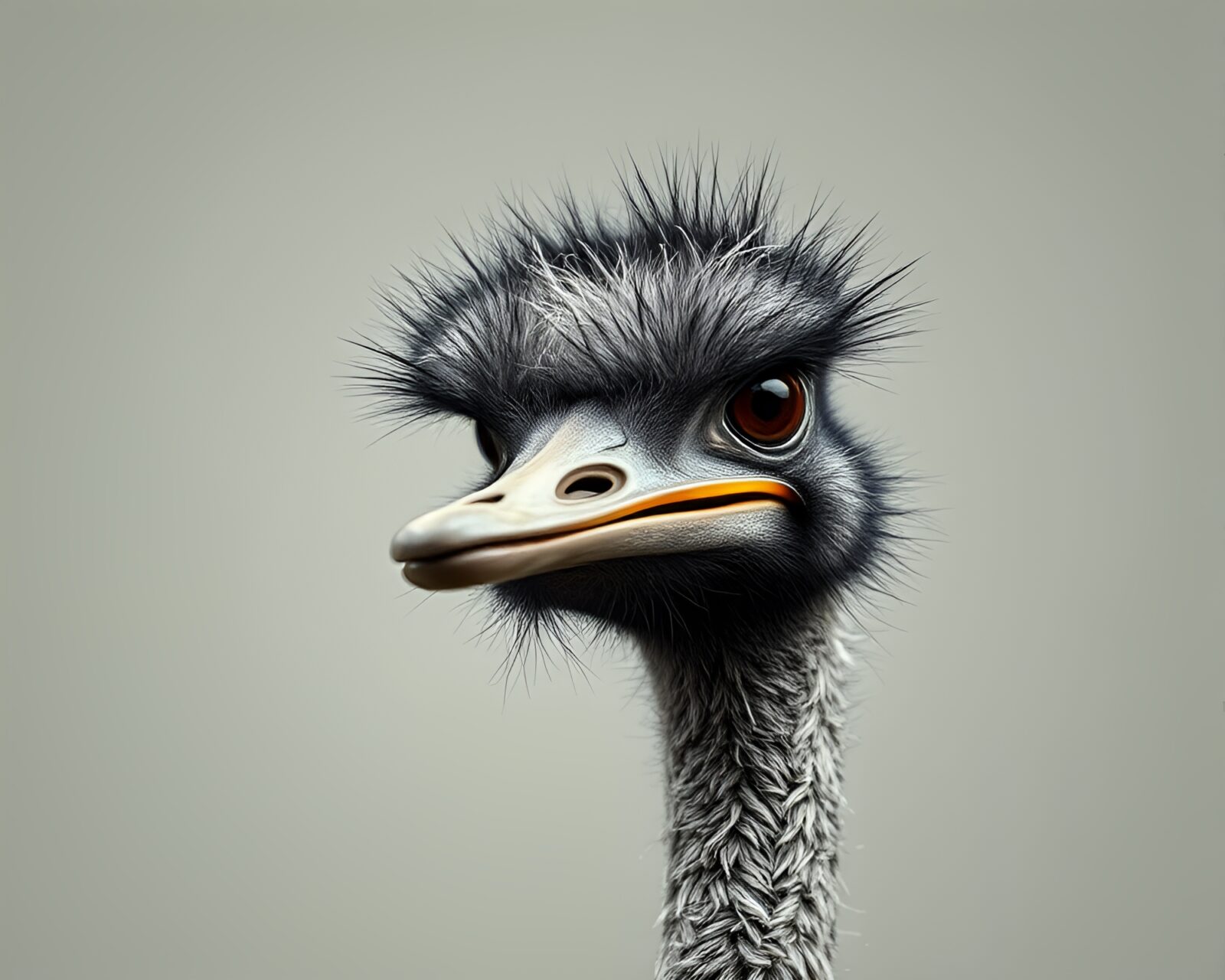 Surreal ostrich surrounded by concentric circles in low saturation