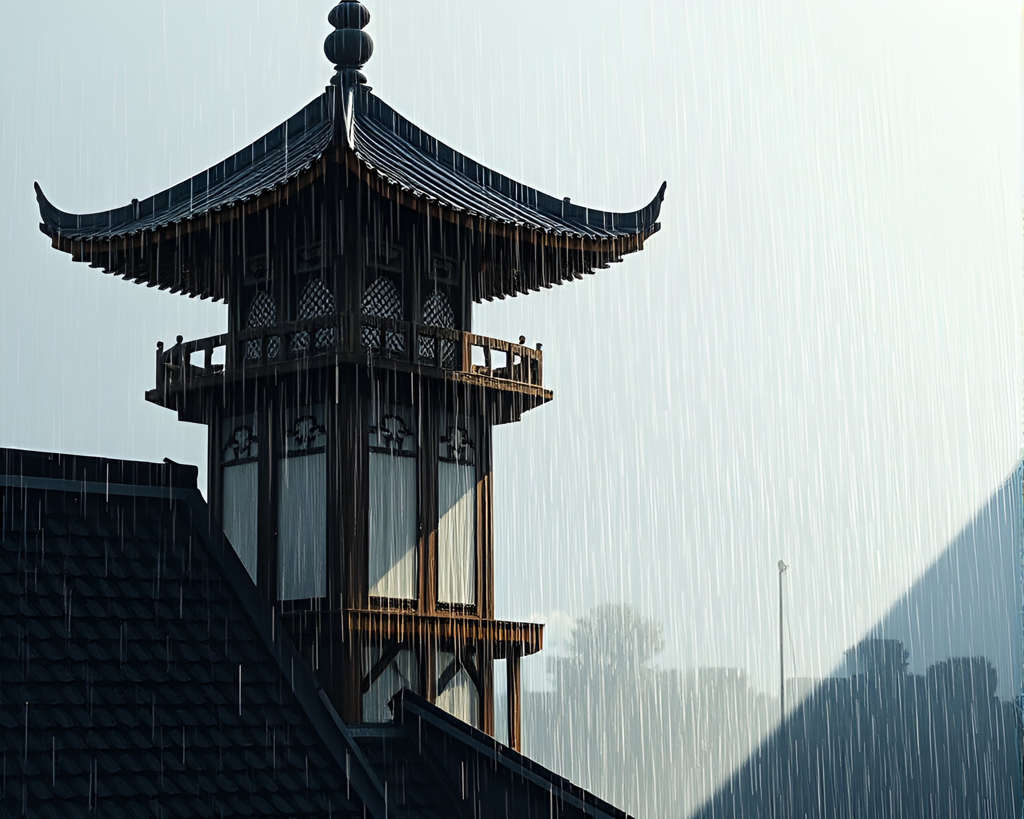 Serene Pagoda After Rain in Trompe-l’oeil Style – free AI stock image