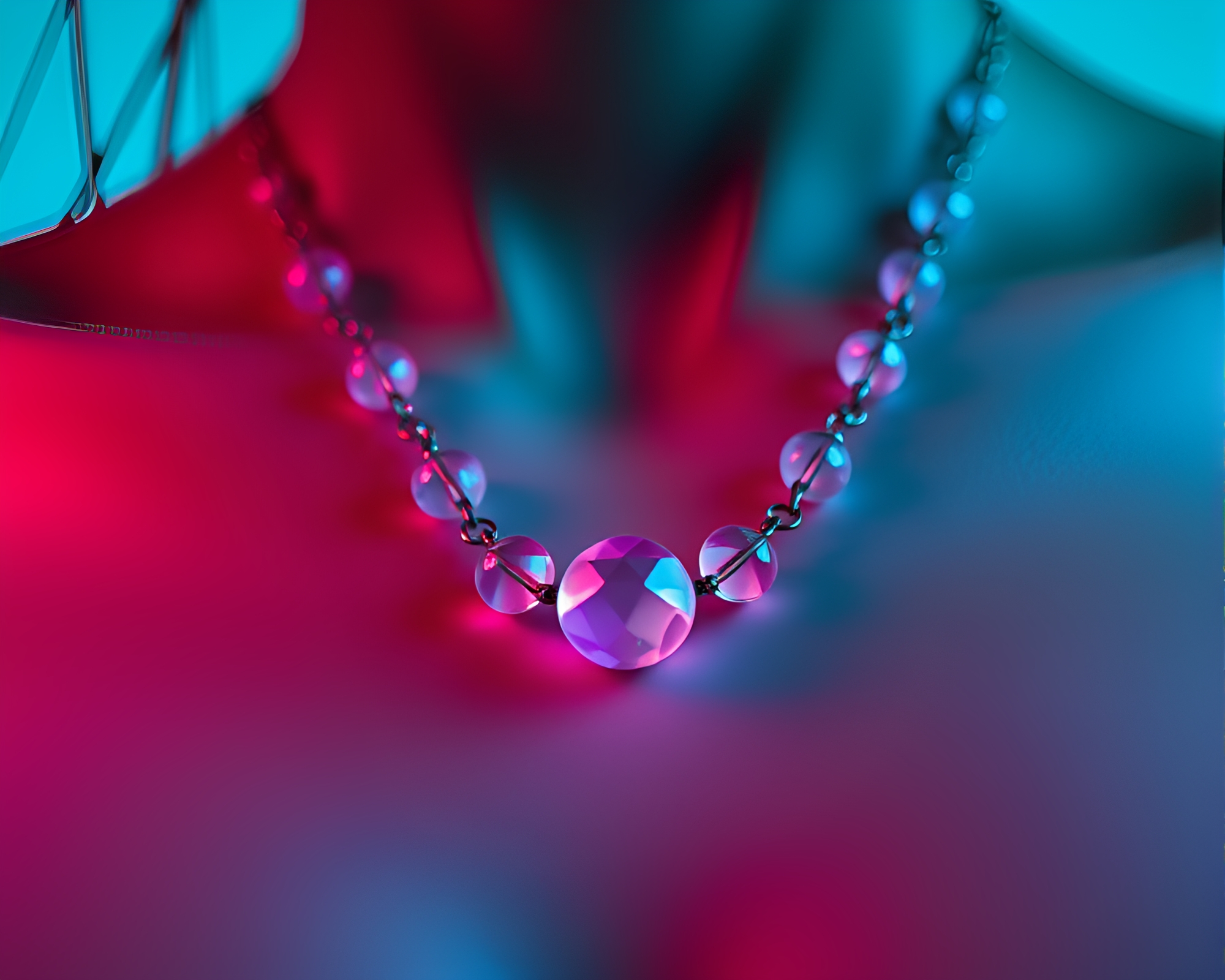 Captivating Necklace Close-Up in Retro-Futuristic Pastel Glow – free AI stock image