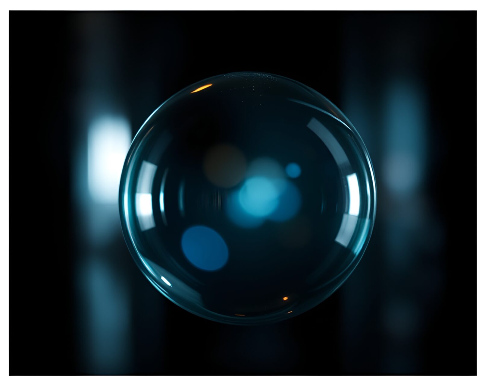 Glass orb floating in ethereal cross-processed light