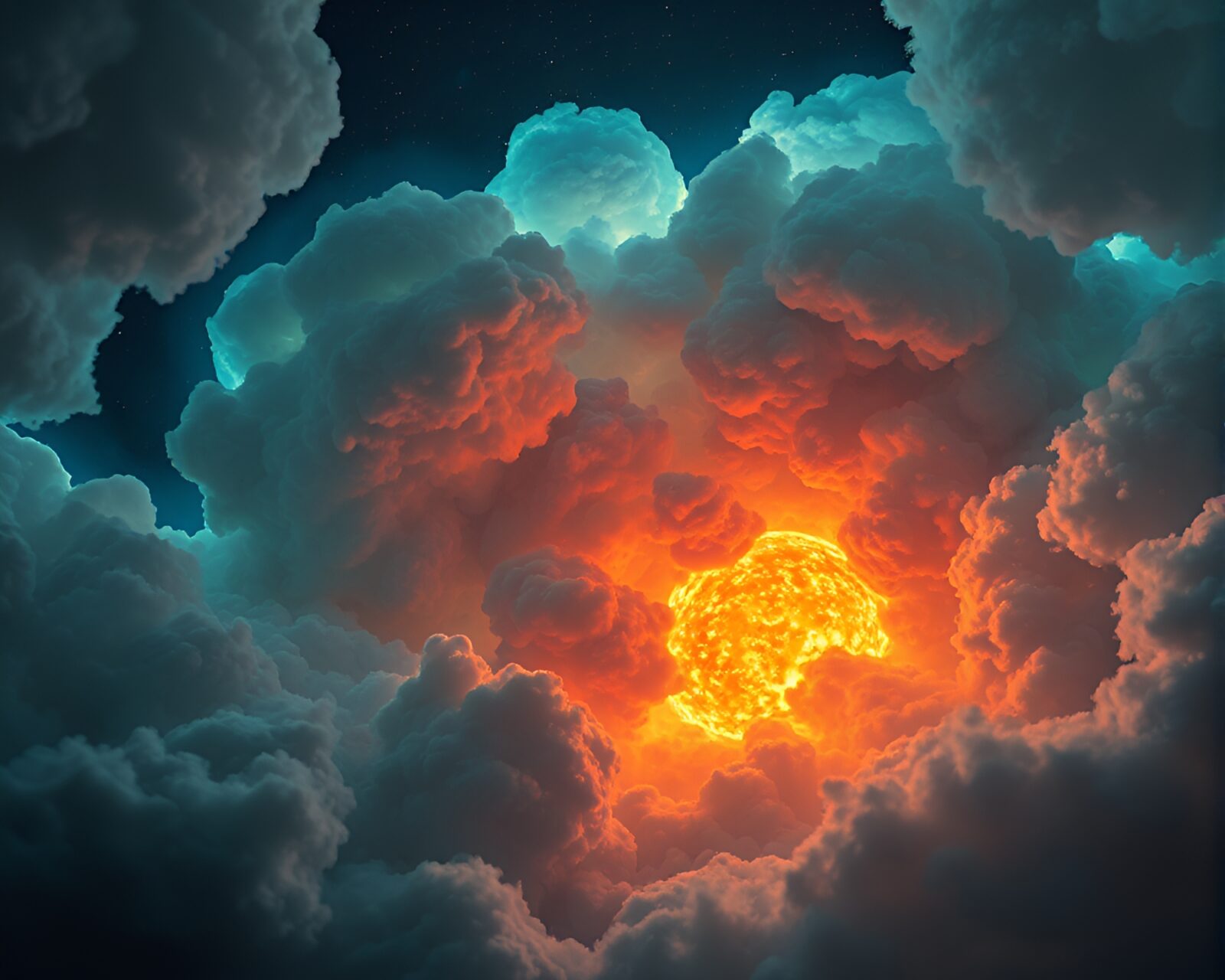 Fantastical wormhole generator generating fluorescent explosion cloud in dynamic light