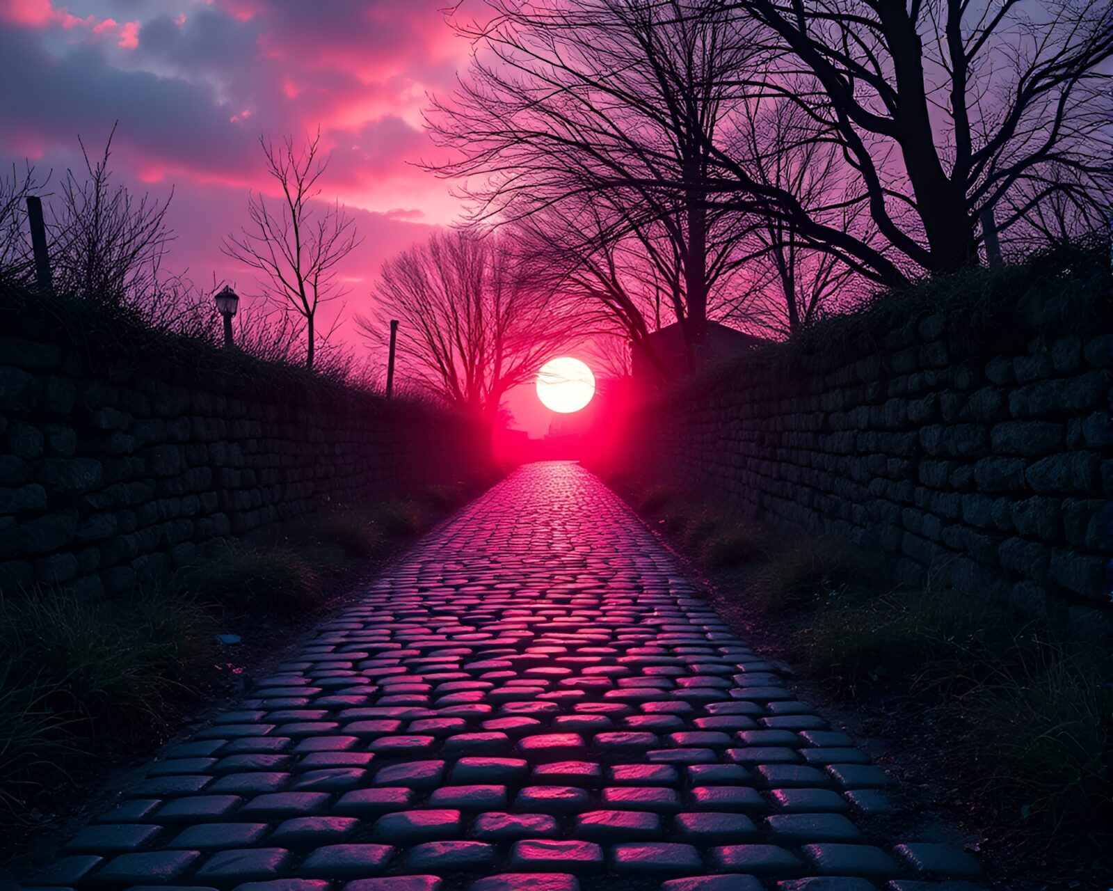 Ethereal pink glow on a cosmic horror landscape.
