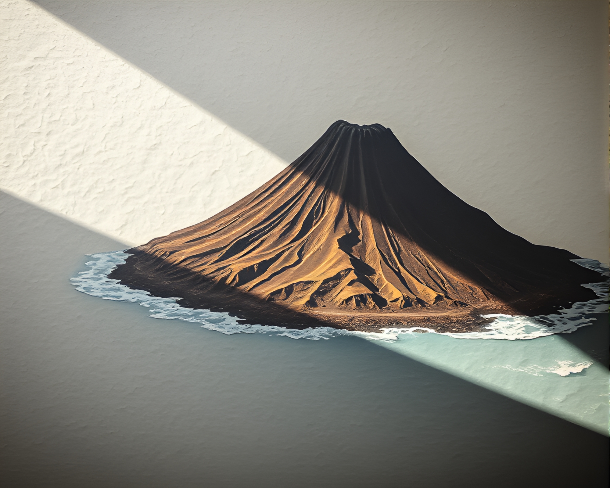 Volcanic Island Eruption: Paper Textures and Attic Shadows – free AI stock image