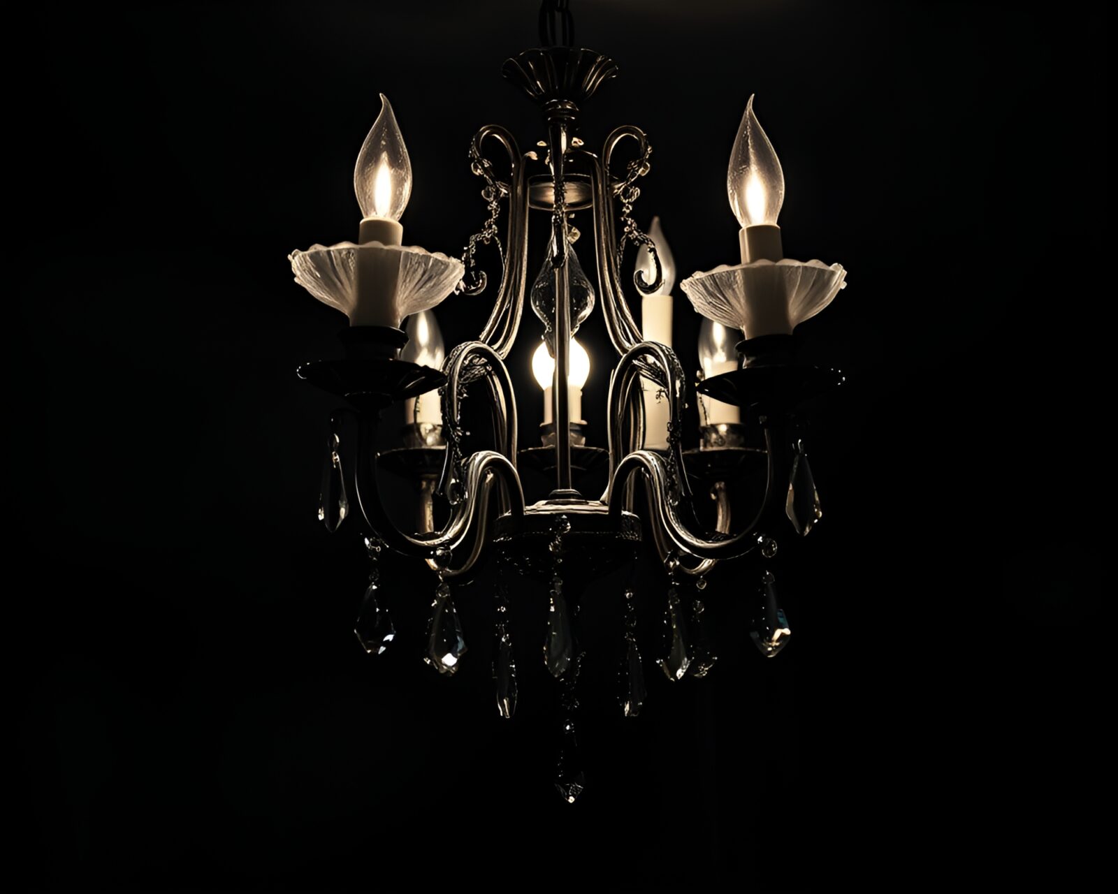 Elegant duochrome Victorian chandelier in softly lit snow setting