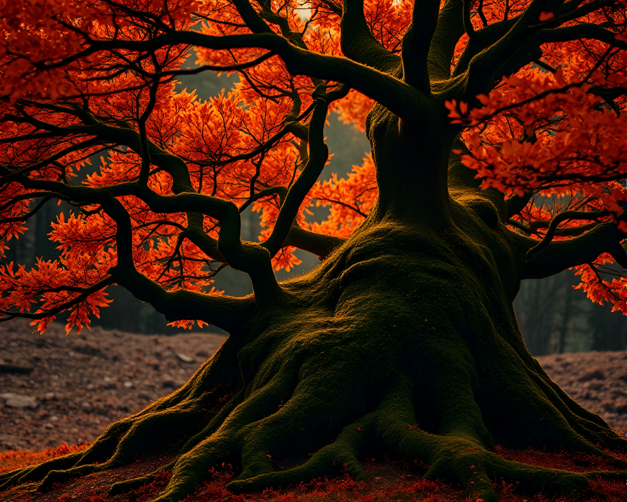 Enchanting Ancient Tree Covered in Moss – free AI stock image