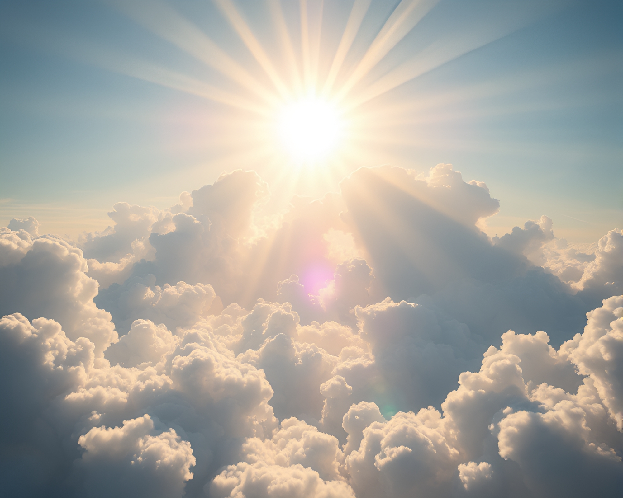 Hoverboard Adventure through Sunbeam-Filled Cloud Canyons – free AI stock image