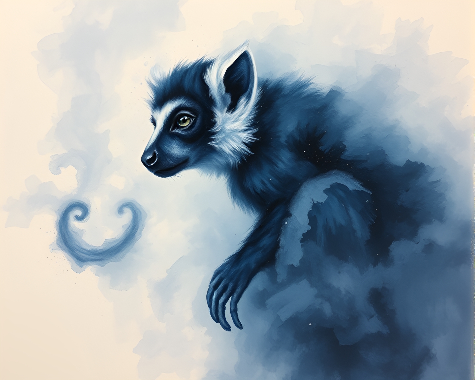 Lemur King in Misty Impasto Jungle – free AI stock image