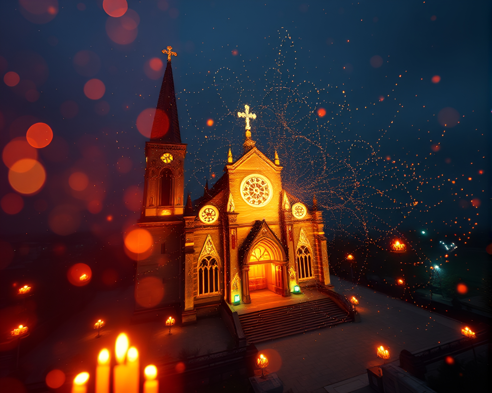 Enigmatic Quantum Fluctuations at Candlelit Chapel – free AI stock image