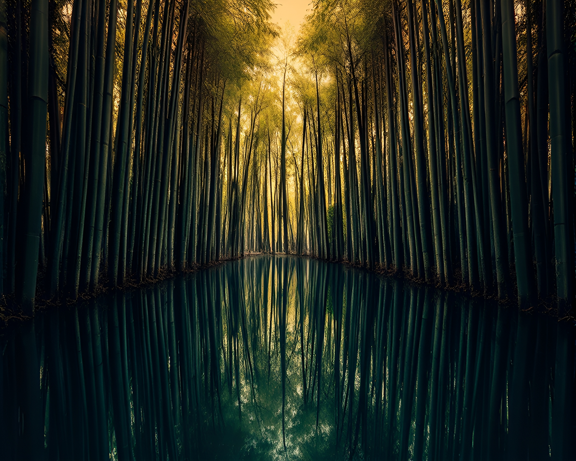Bamboo Grove Symmetry in High-Contrast Noir – free AI stock image